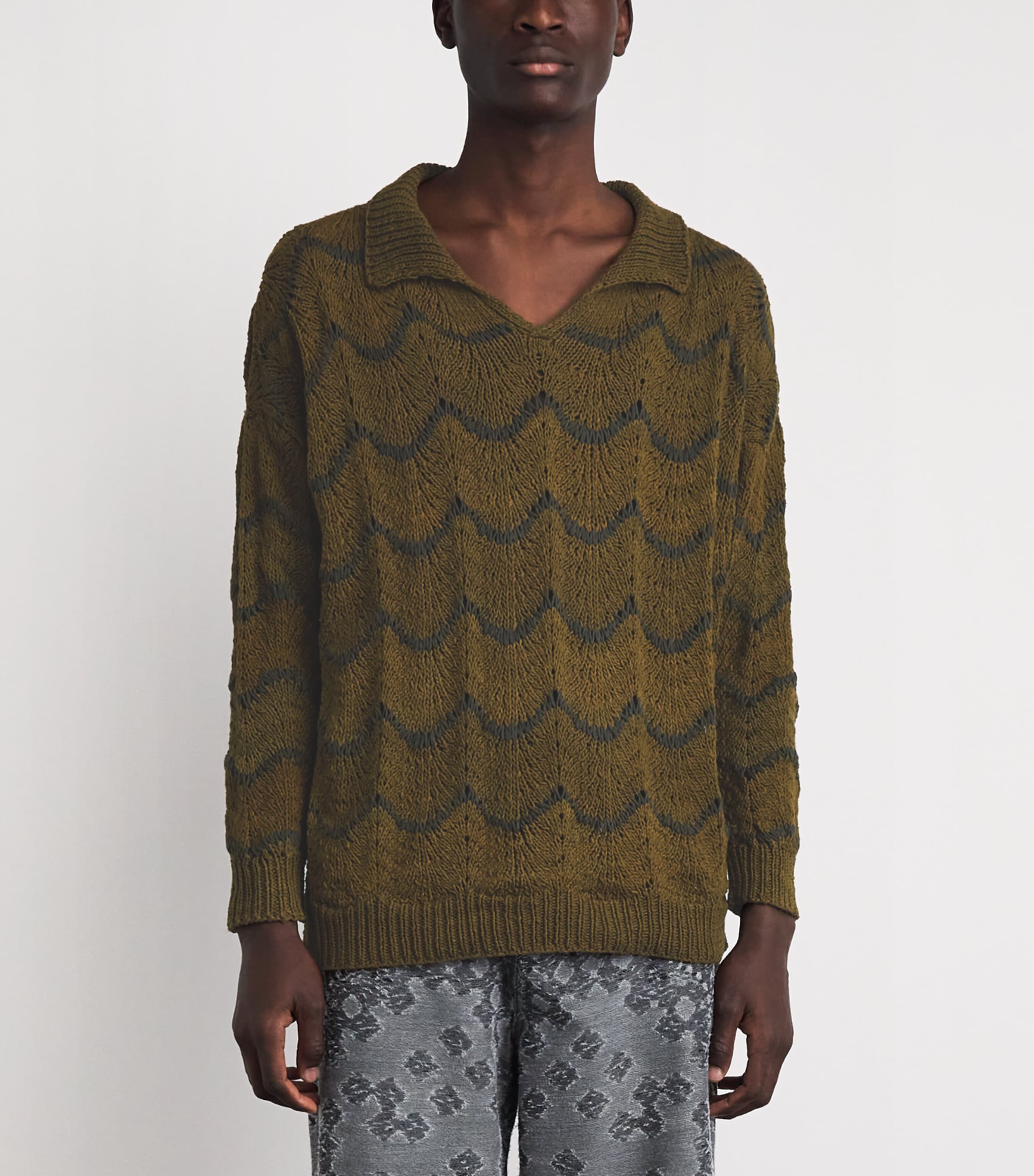 Kartik Research Mens Cotton Knitted Rugby Sweater Green Image 4