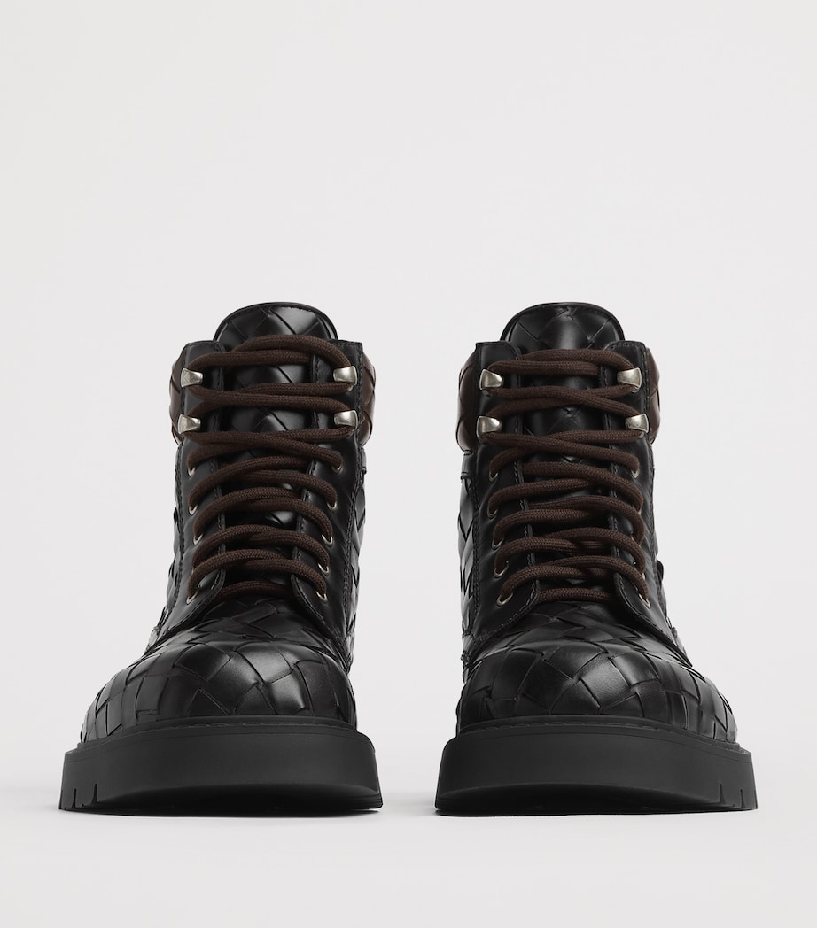 Bottega Veneta Leather Intrecciato Lace-Up Boots Image 6