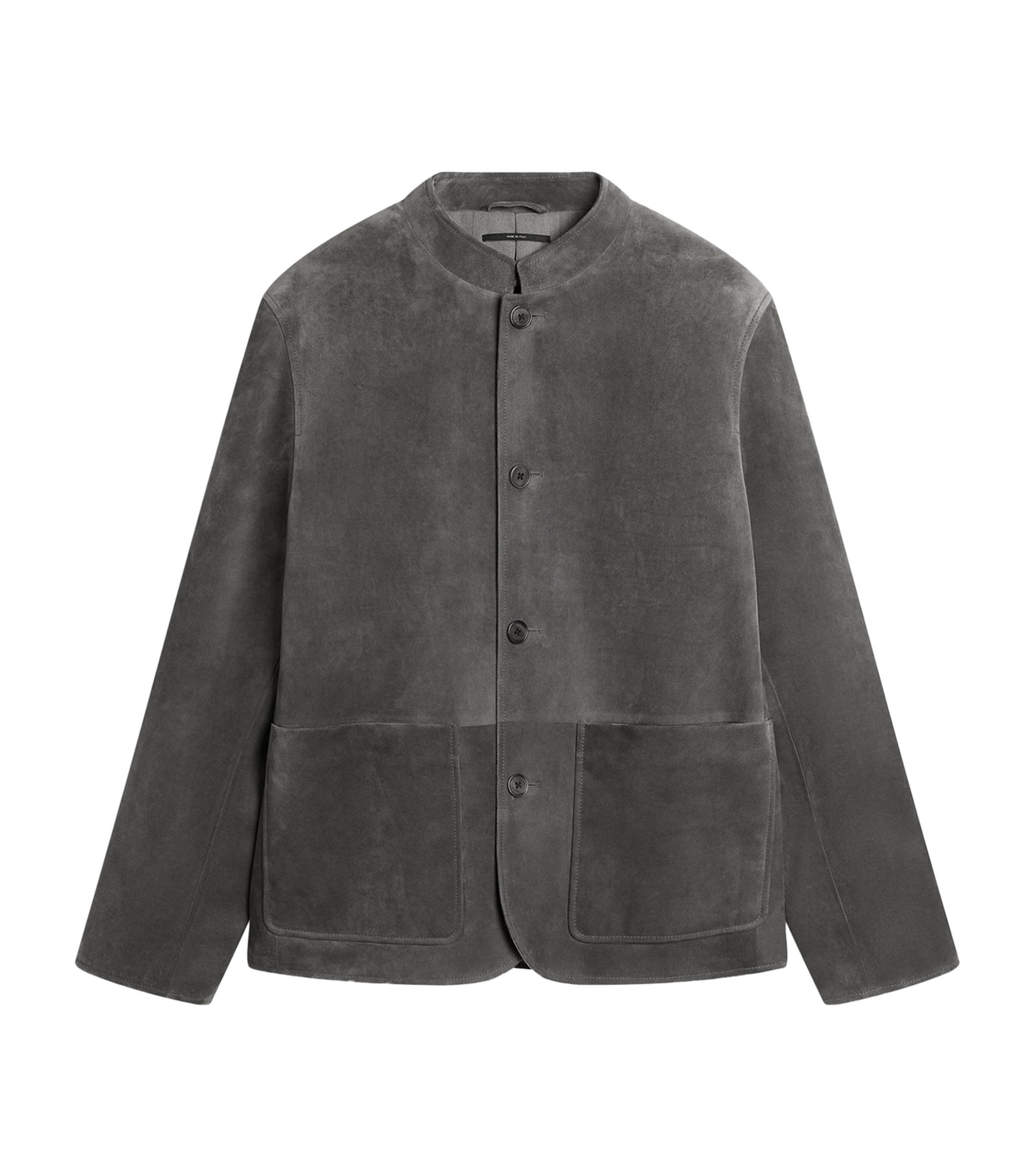 Dunhill Leather Mandarin-collar Jacket In Gray