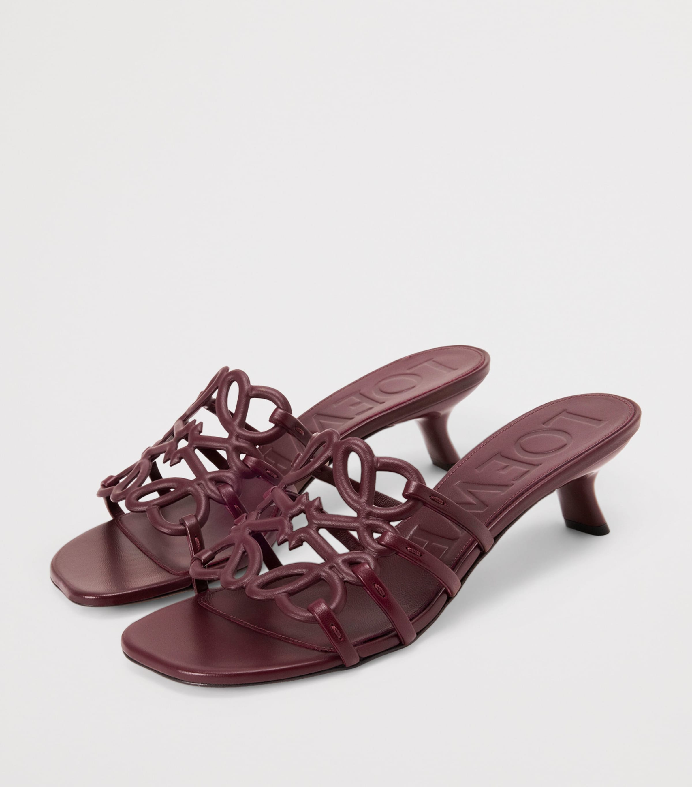 Leather Petal Anagram Heeled Mules 45 DARK BURGUNDY Image 2