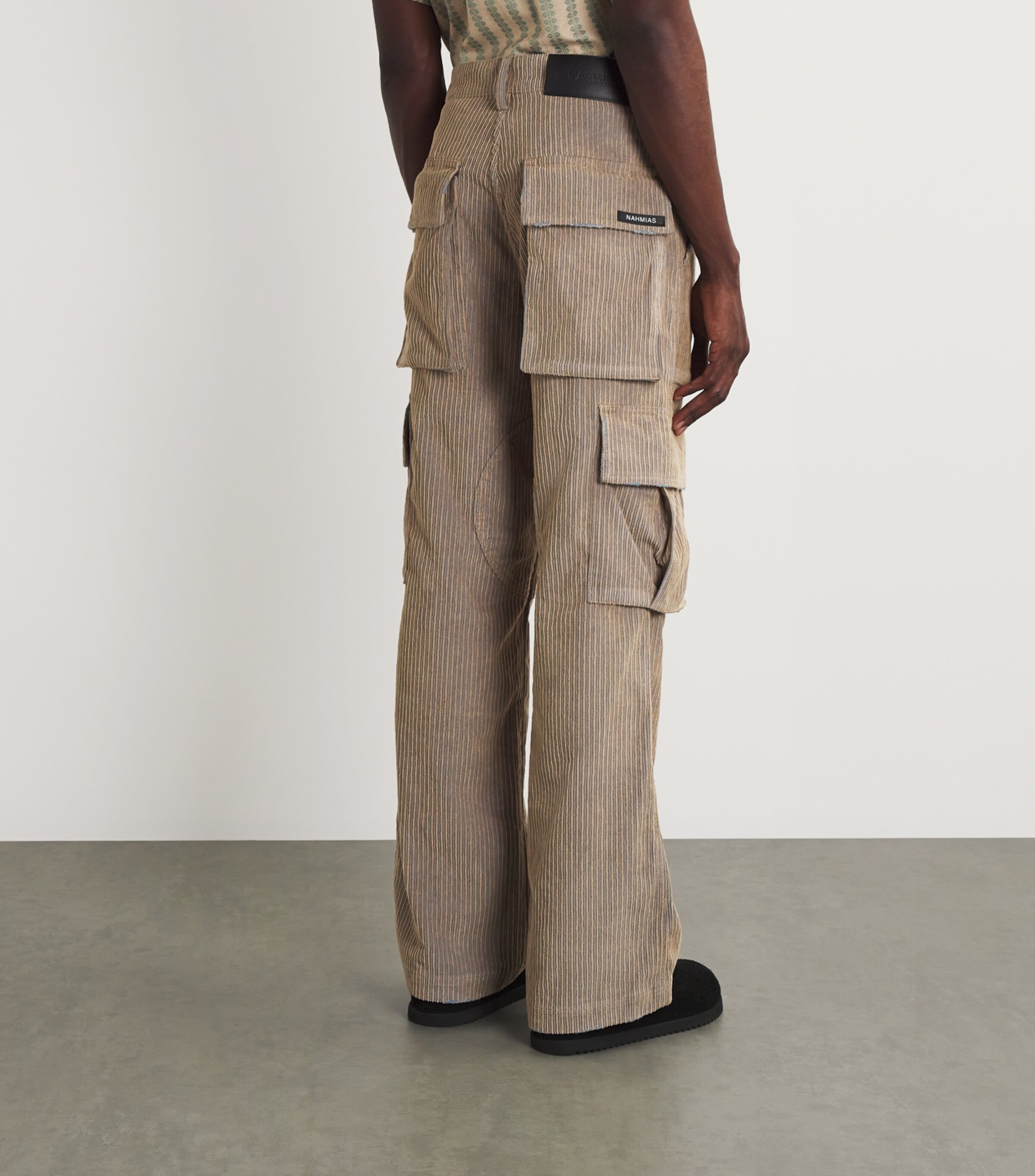 Nahmias Mens Cotton Corduroy Cargo Trousers Beige Wash Image 4