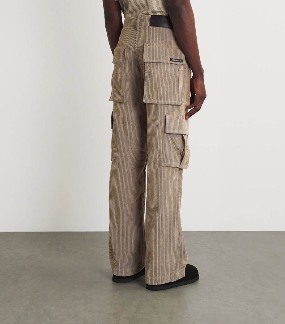 Nahmias Mens Cotton Corduroy Cargo Trousers Beige Wash Image 4