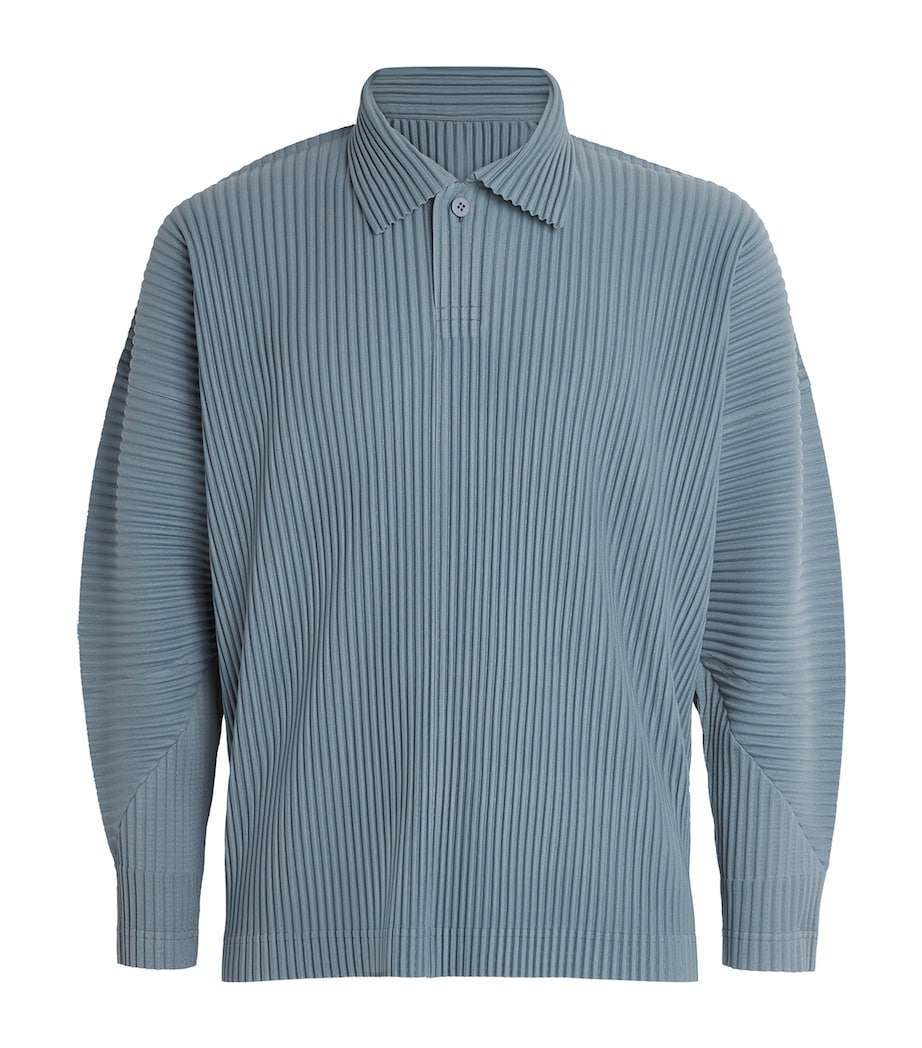 Pleated Long-Sleeve Polo Shirt 71-SLATE BLUE Image 1