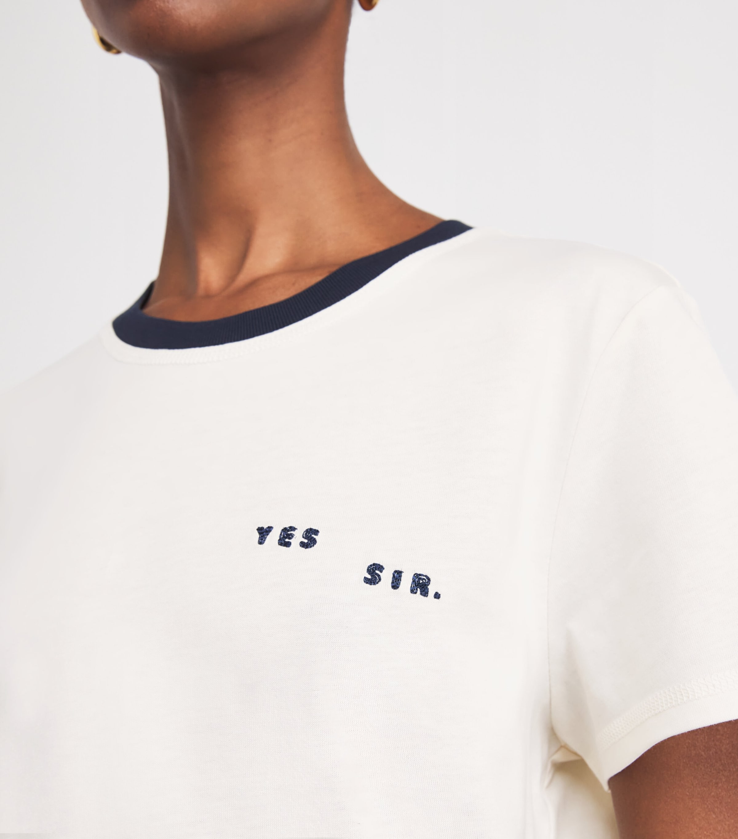 SIR. Womens Cotton Embroidered T-Shirt Ecru Image 3