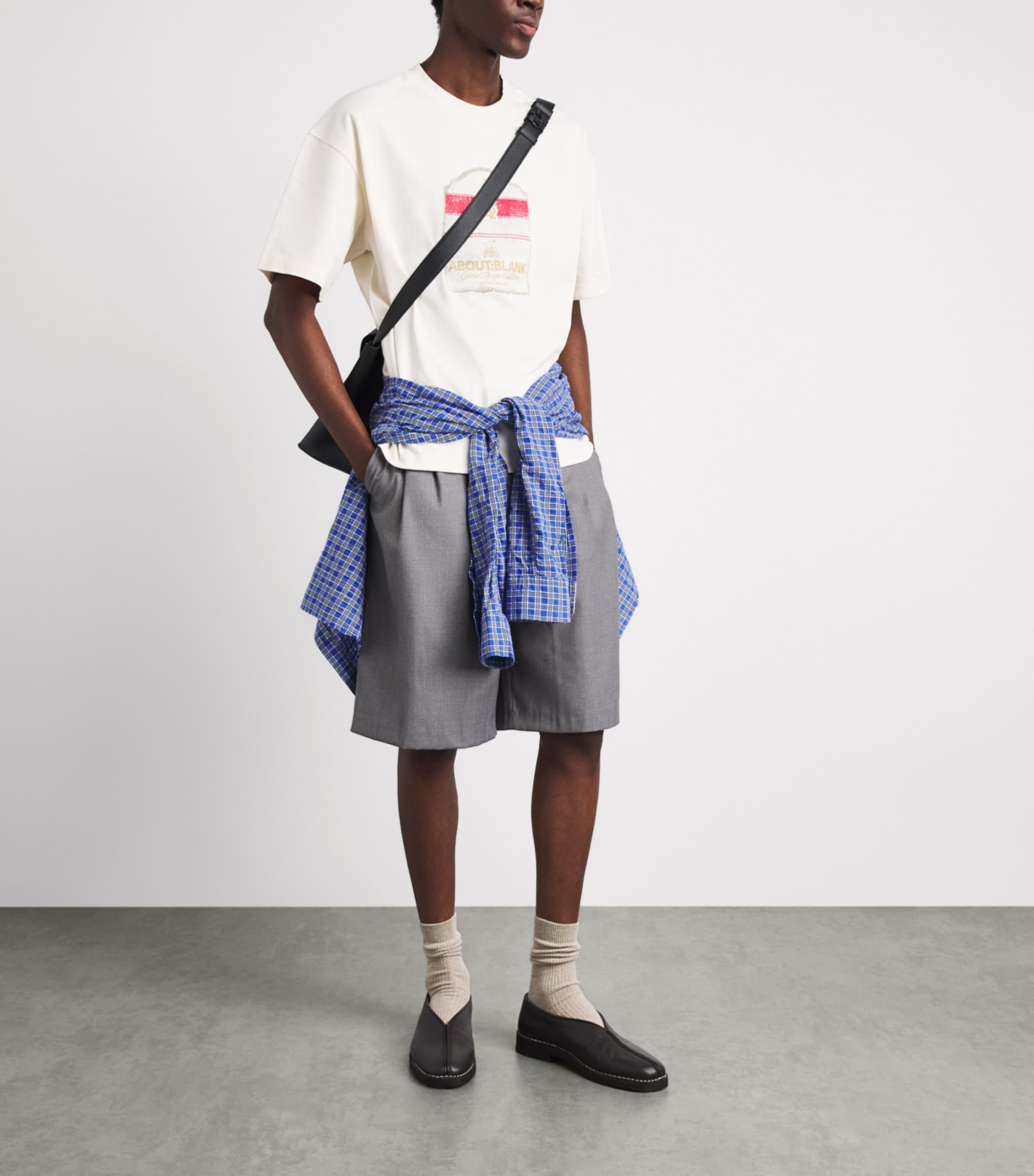 about:blank Mens Cotton Oversized Bermuda Shorts Light Grey Image 2
