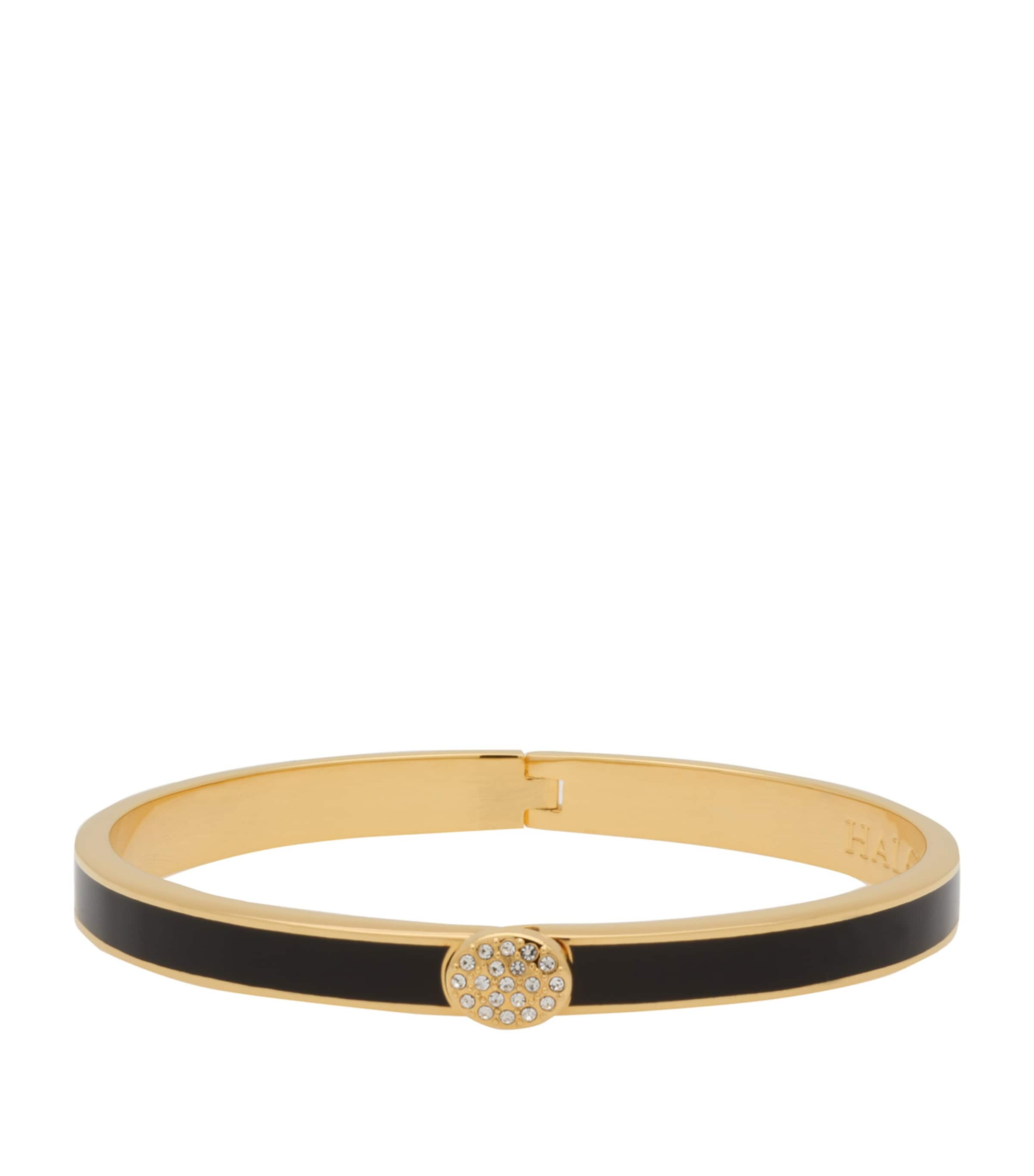 Shop Halcyon Days Gold-plated Crystal Button Bangle In Black