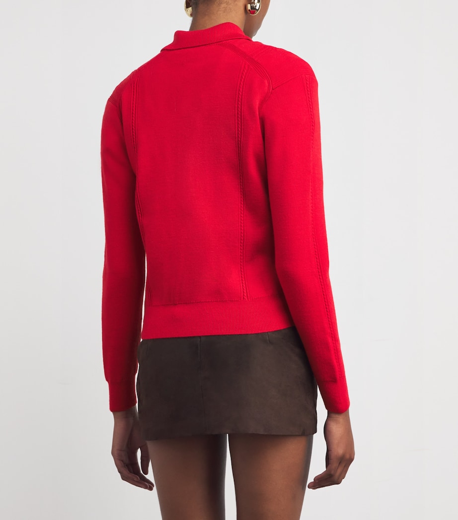 Embroidered Knitted Polo Shirt RED Image 4