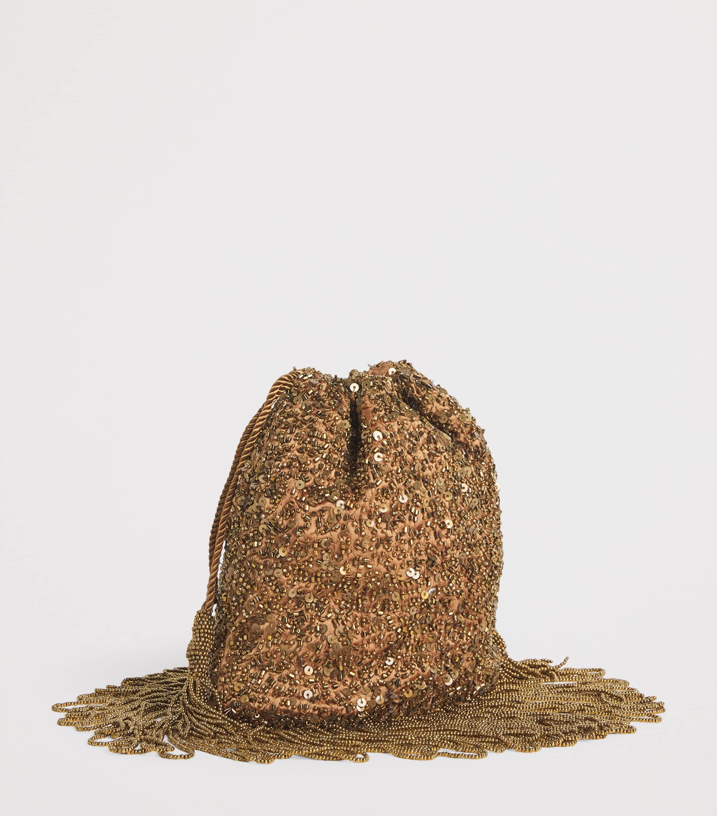 Rixo Silk Embellished Orla Clutch Bag Scatter Embell Gold Image 3
