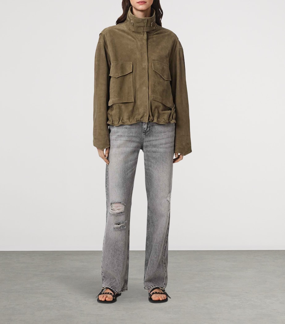 AllSaints Womens Suede Clay Bomber Jacket Olive Green Image 5