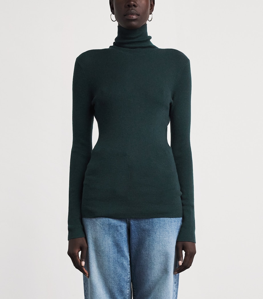 Maje Womens Wool-Silk Rollneck Sweater Bottle Green Image 4