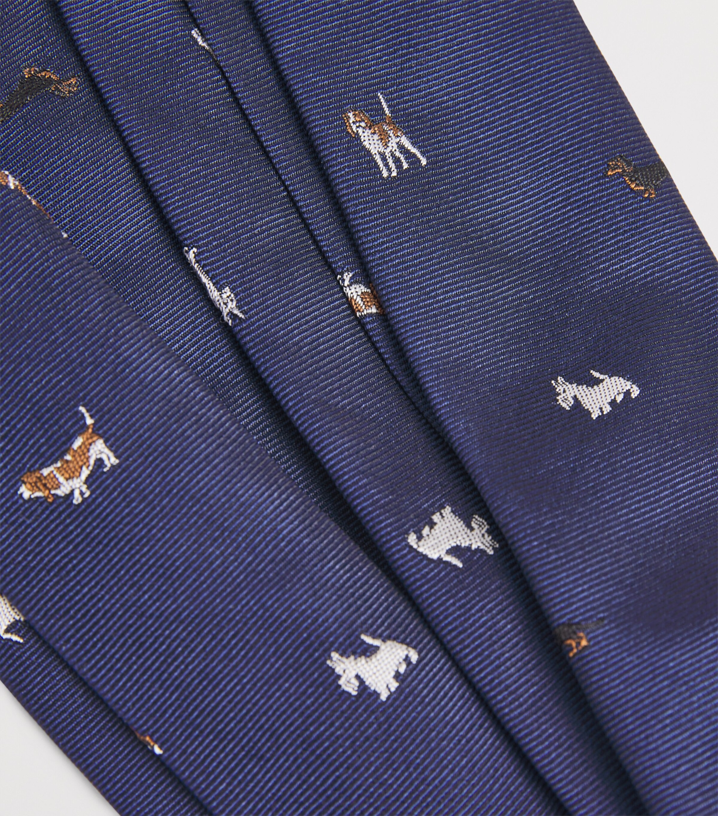 Silk Embroidered Dogs Tie 47_NAVY Image 3
