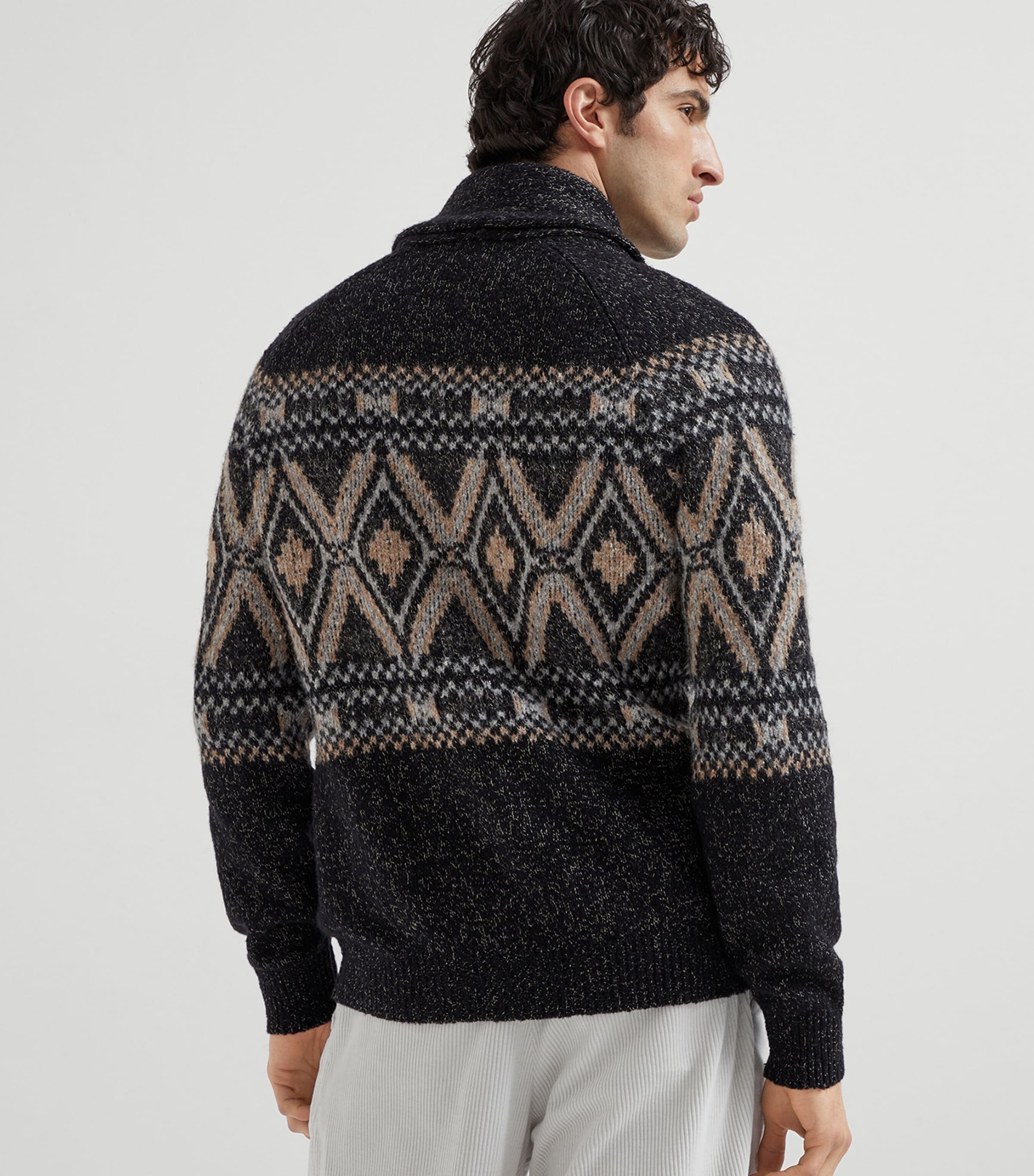 Mouliné Virgin Wool-Silk-Cashmere Jacquard Cardigan CUL12 Image 3