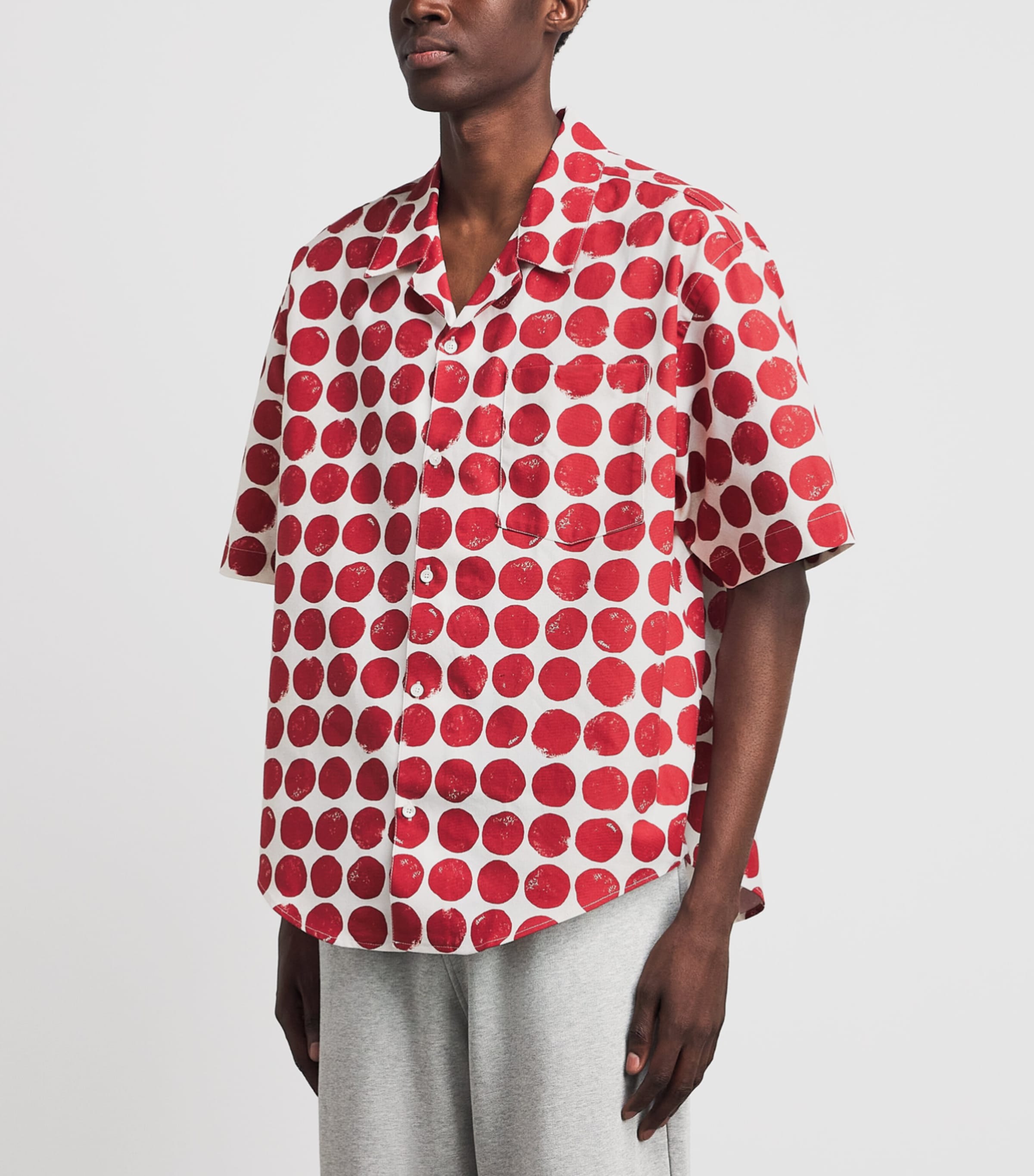 AMI Paris Mens Polka-Dot Boxy Short-Sleeve Shirt Rouge Rubis/ivr Image 4