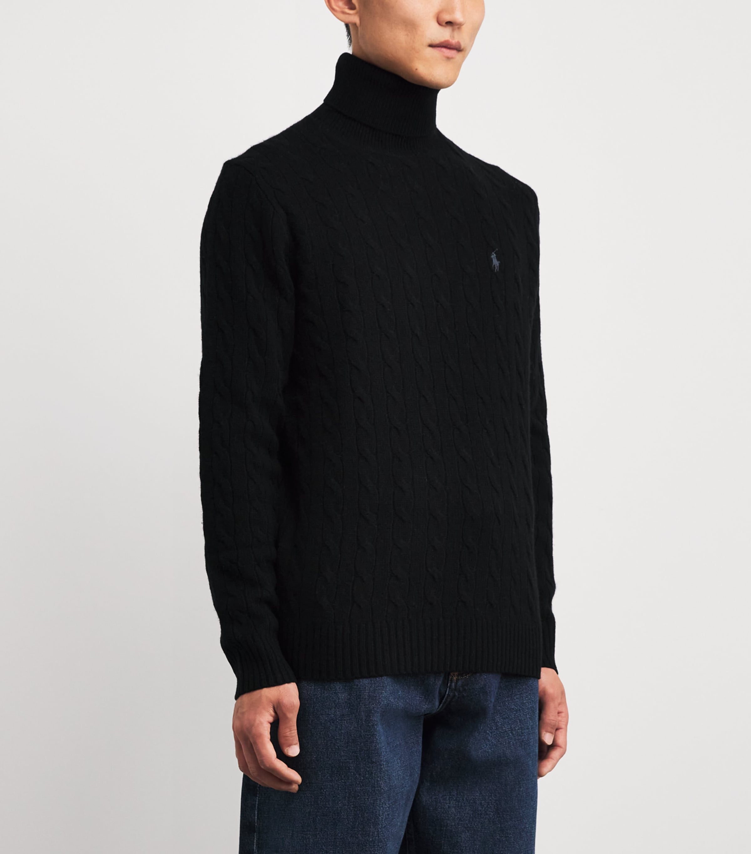Wool-Cashmere Cable-Knit Rollneck Sweater BLACK Image 3