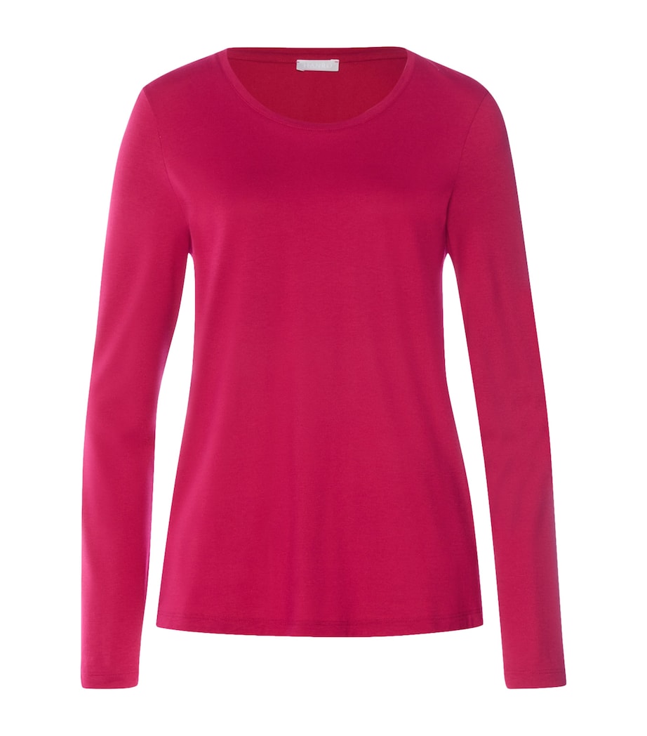 Hanro Womens Cotton-Modal Long-Sleeve T-Shirt Light Sangria Image 1