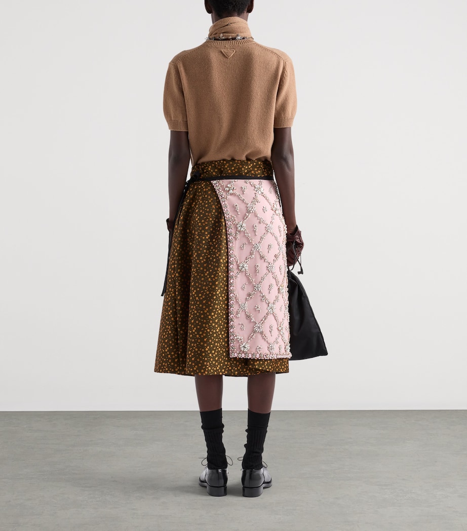 Prada Womens Floral Jacquard Pleated Midi Skirt Green Image 5