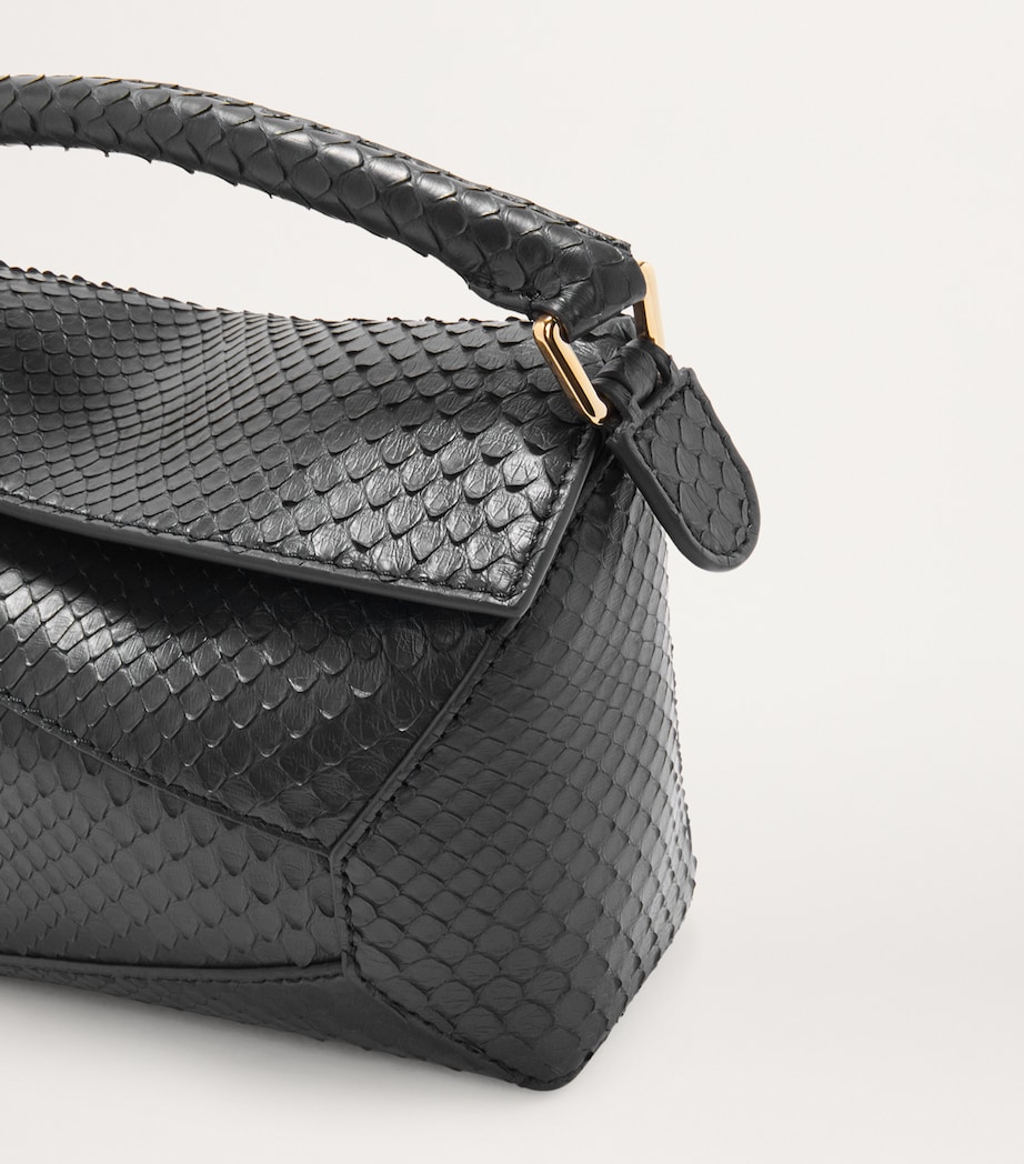 Mini Snakeskin Puzzle Edge Top-Handle Bag BLACK Image 7