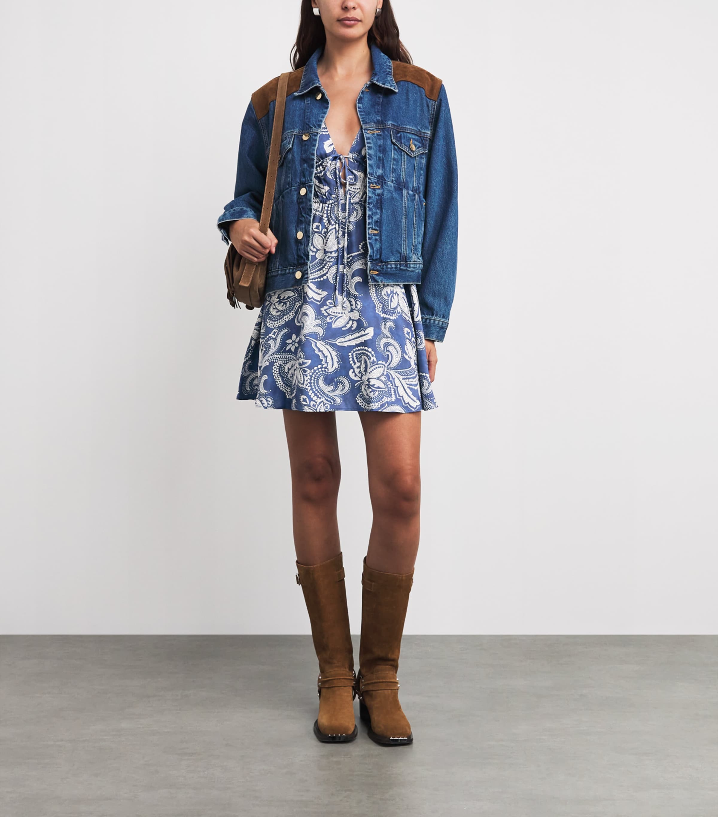 Sandro Paris Womens Floral Mini Dress Blue / Ecru Image 2