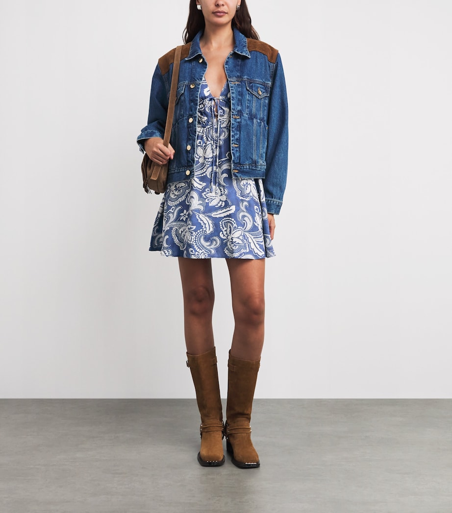 Sandro Paris Womens Floral Mini Dress Blue / Ecru Image 2