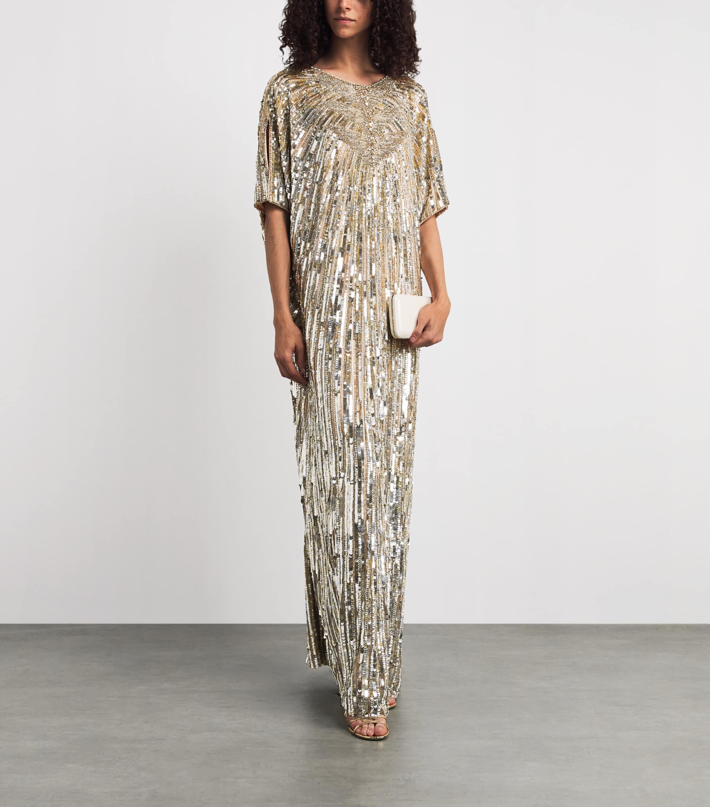 Jenny Packham Womens Embellished Desert Blossom Maxi Dress Illusion Image 2