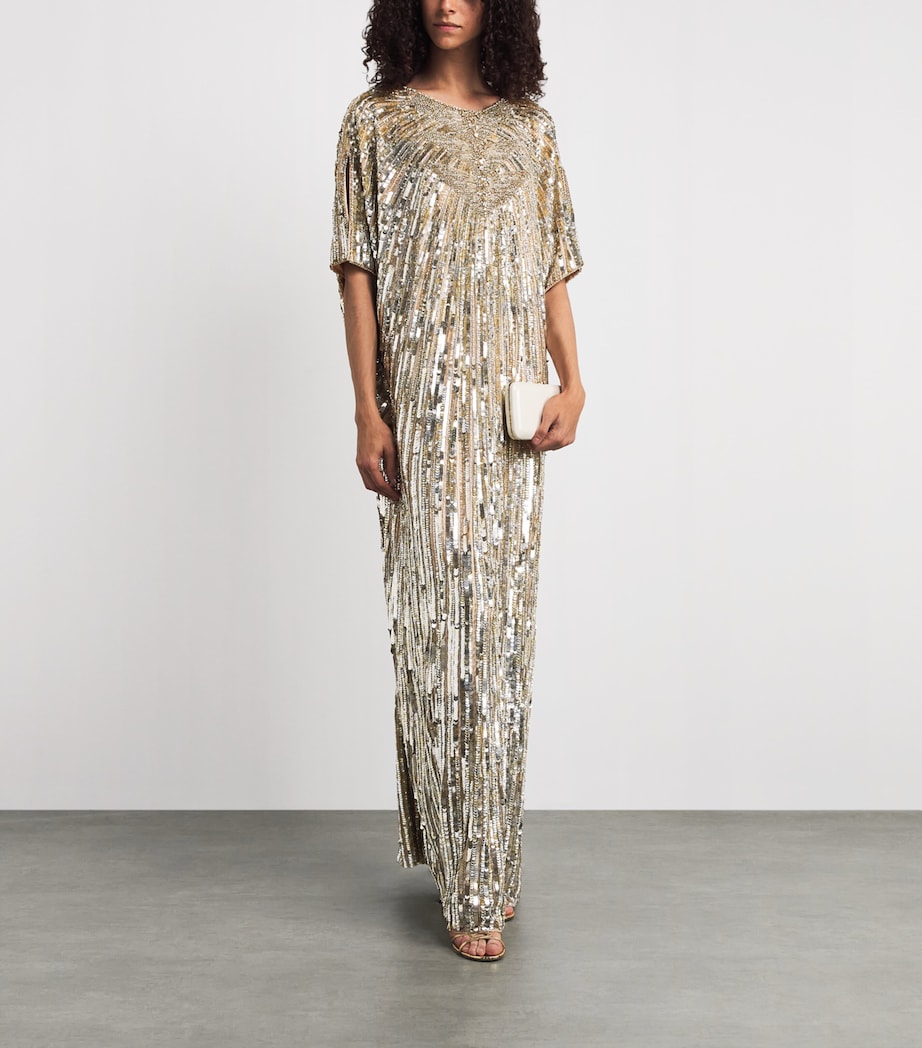Jenny Packham Womens Embellished Desert Blossom Maxi Dress Illusion Image 2