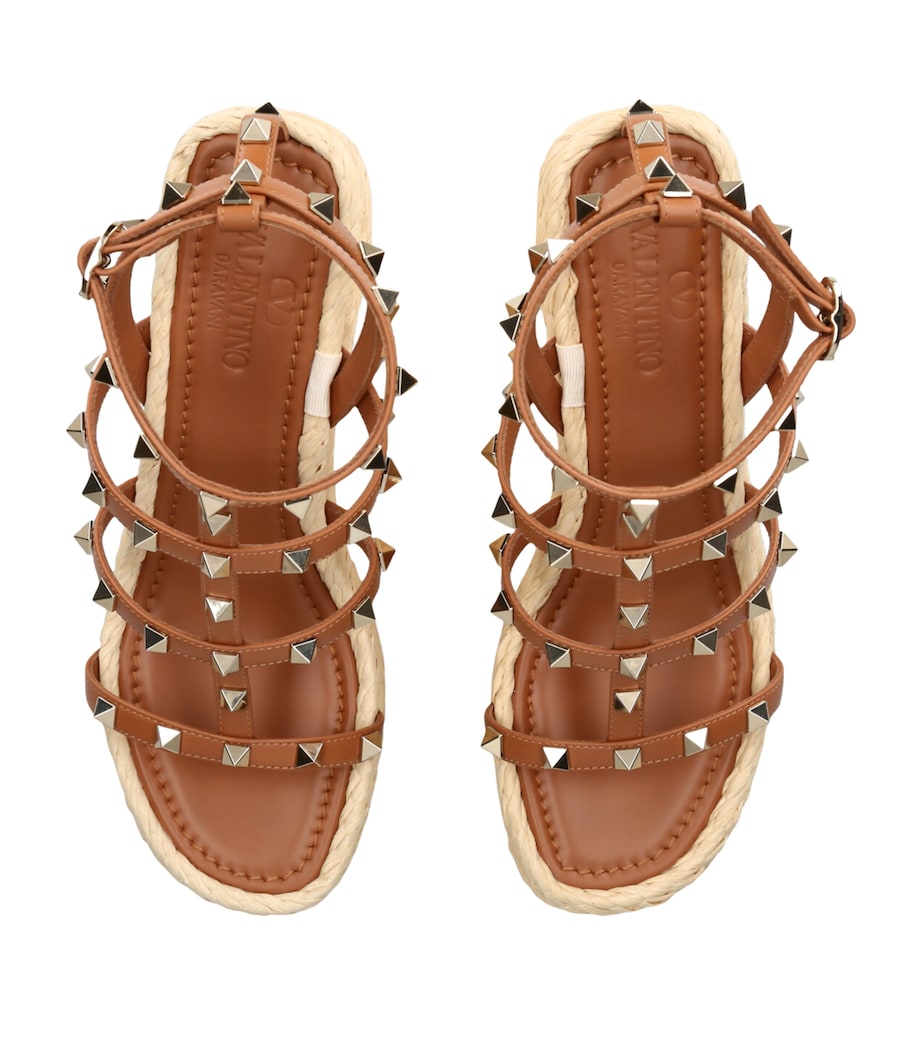 Leather Rockstud Wedge Sandals 95 BROWN/OTH Image 4