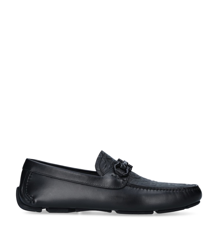 Salvatore Ferragamo Leather Parigi Driving Shoes Black Image 3