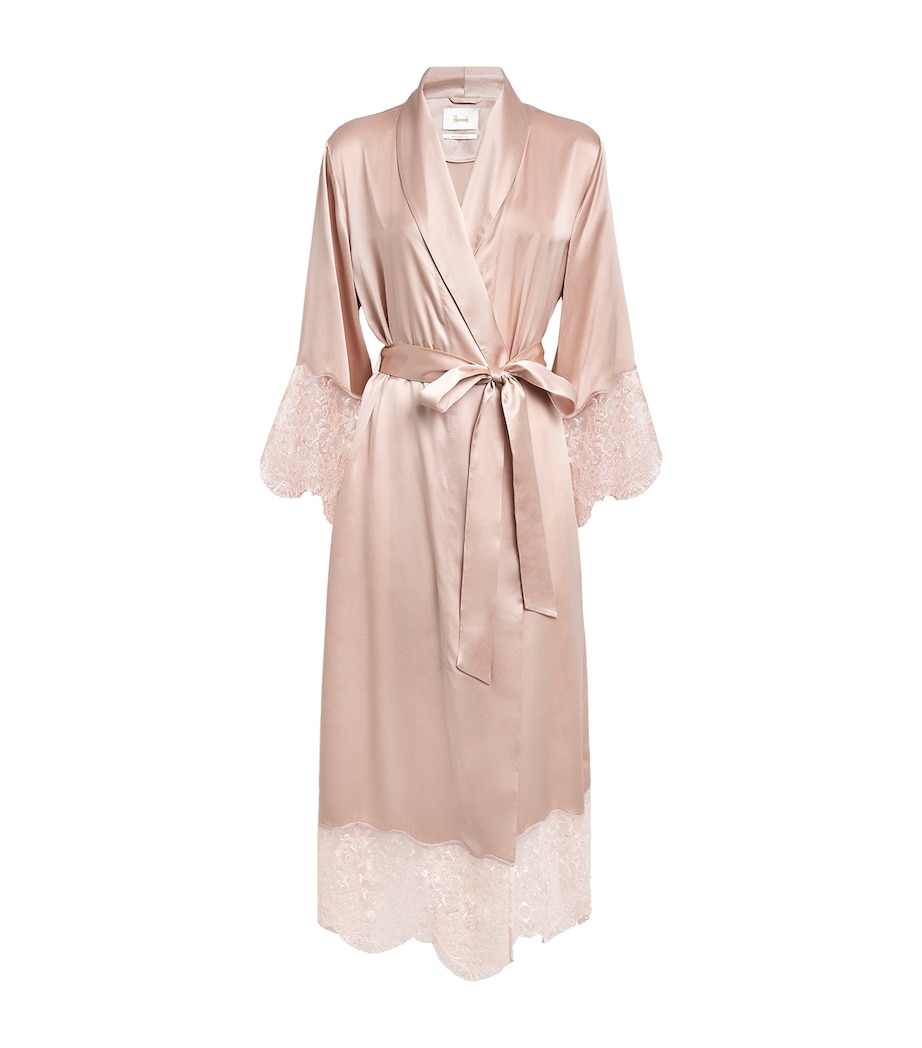 Harrods Womens Silk Lace-Trim Short Night Robe Pink Image 1