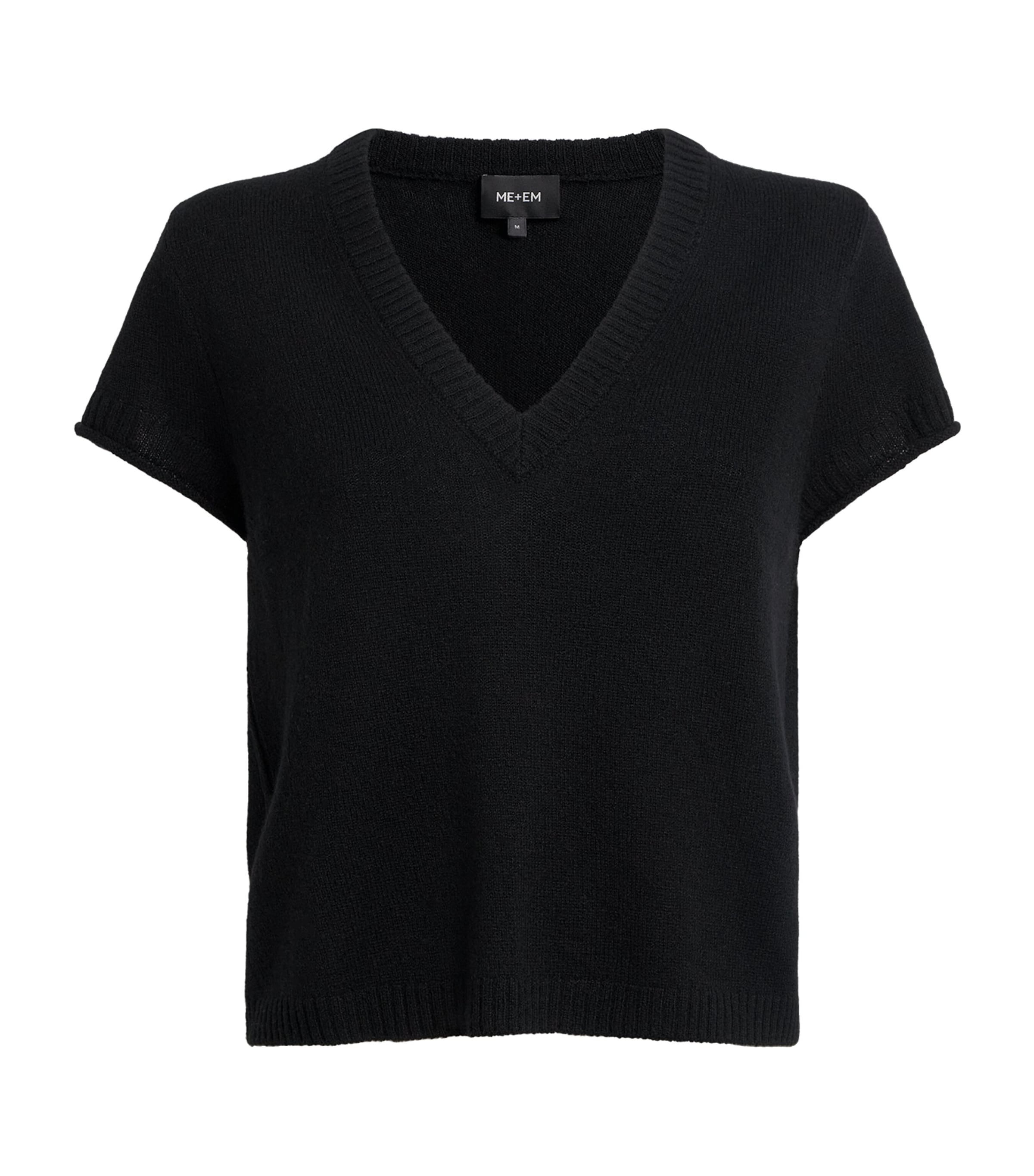 ME+EM Womens Cashmere Shrunken Baby T-Shirt Sweater Black Image 1