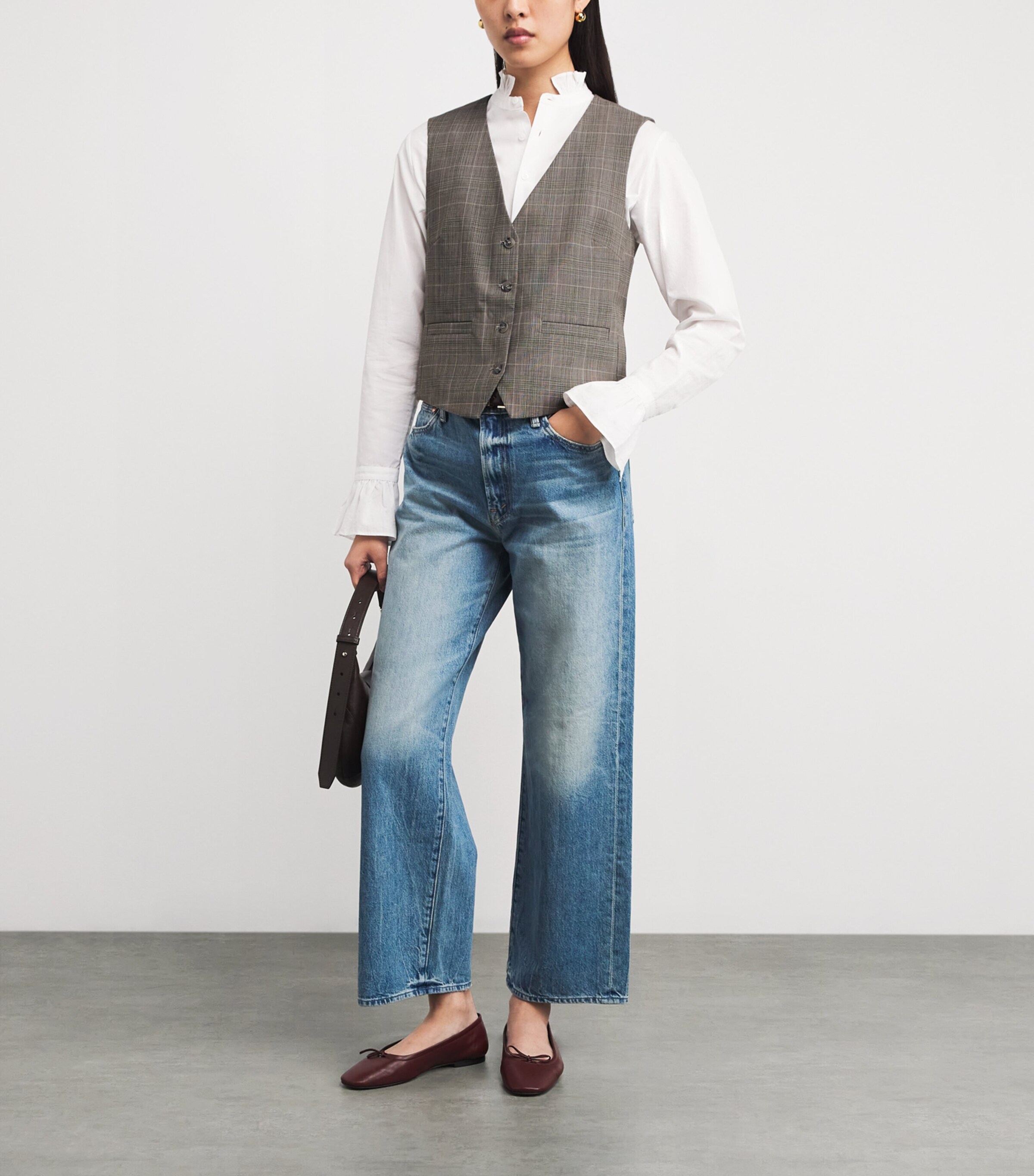 Wool-Blend Check Sleeveless Waistcoat GREY Image 2