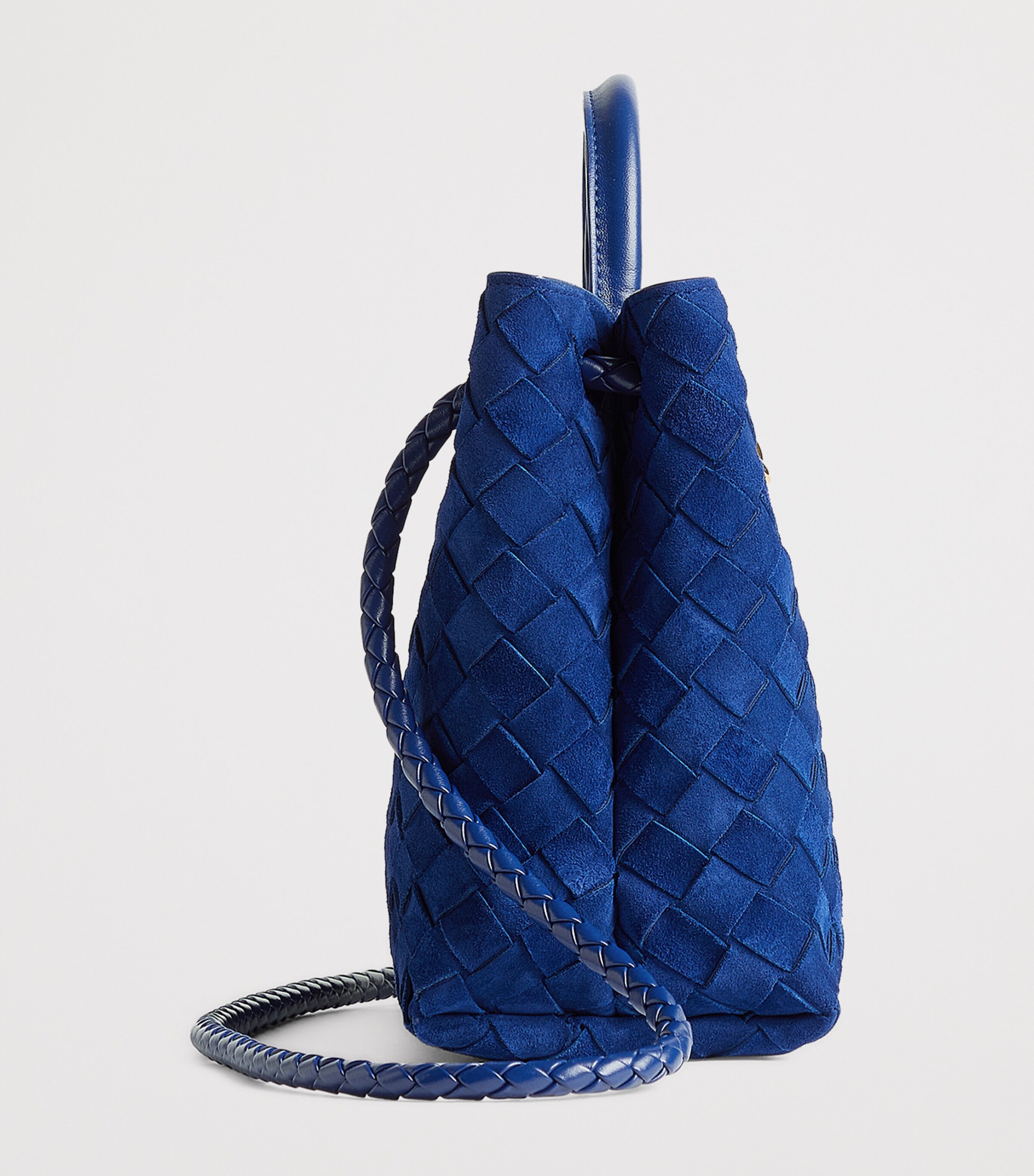 Bottega Veneta Blue Small Intrecciato Leather Andiamo Top-Handle