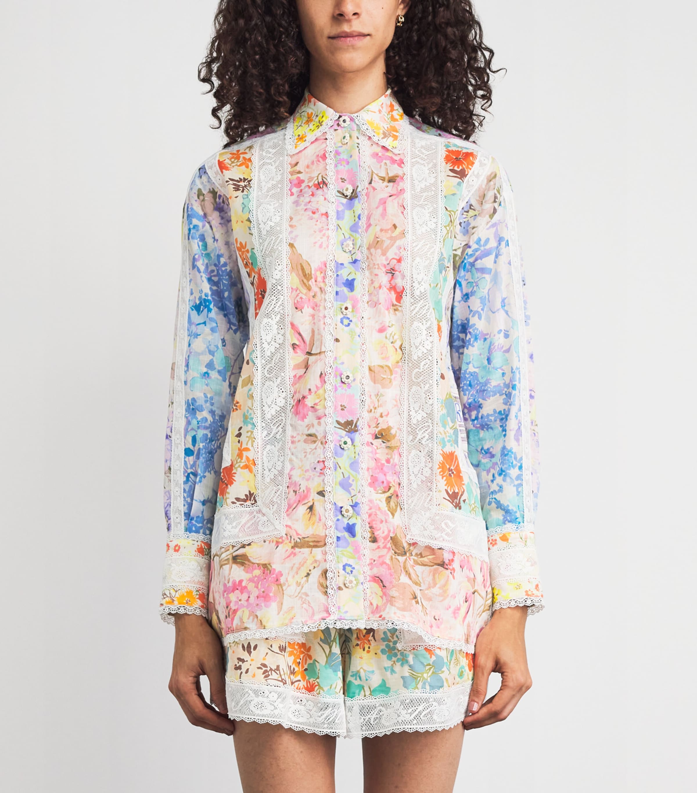 Zimmermann Womens Cotton-Lace Floral Solstice Shirt Spliced Image 4