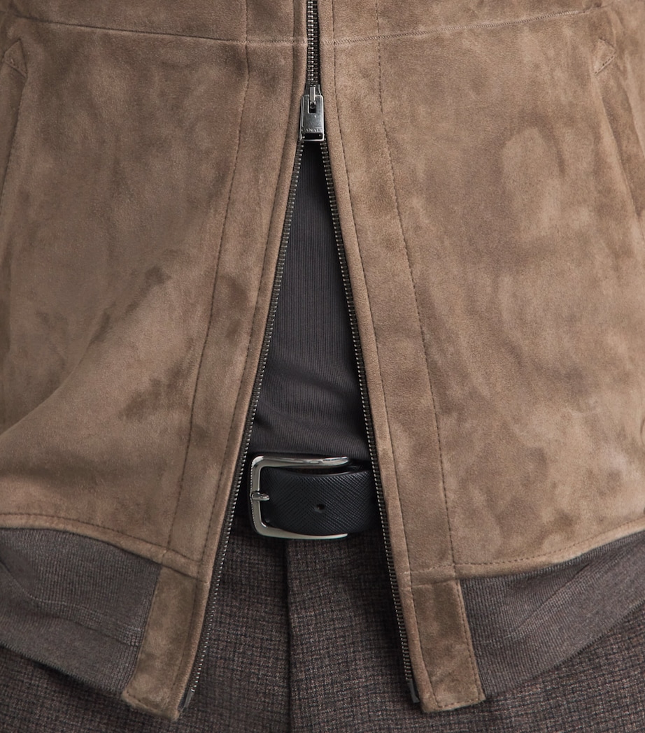 Canali Mens Lamb Suede Bomber Jacket Brown Image 3