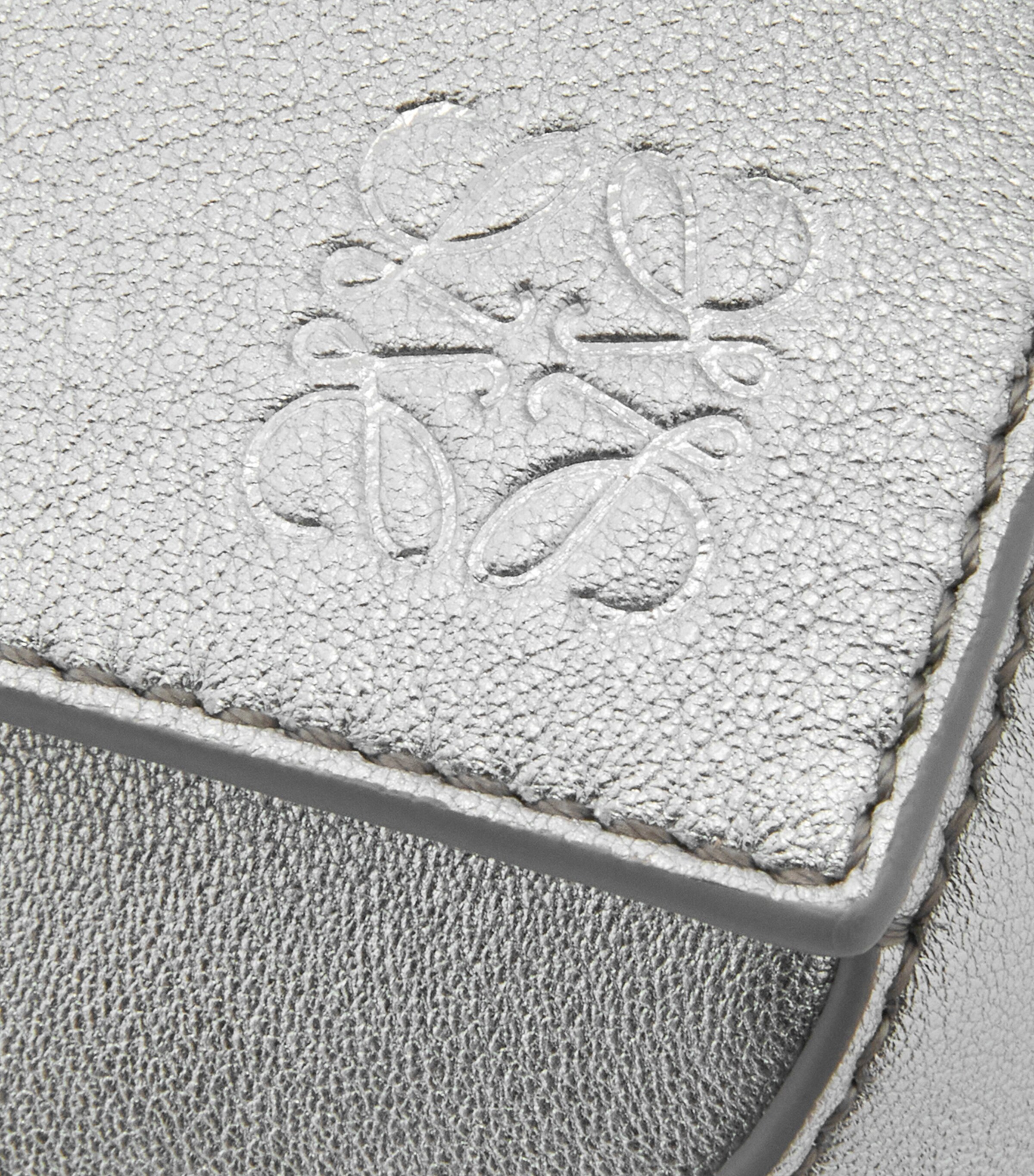 Small Metallic Leather Puzzle Top-Handle Bag SILVER Image 10