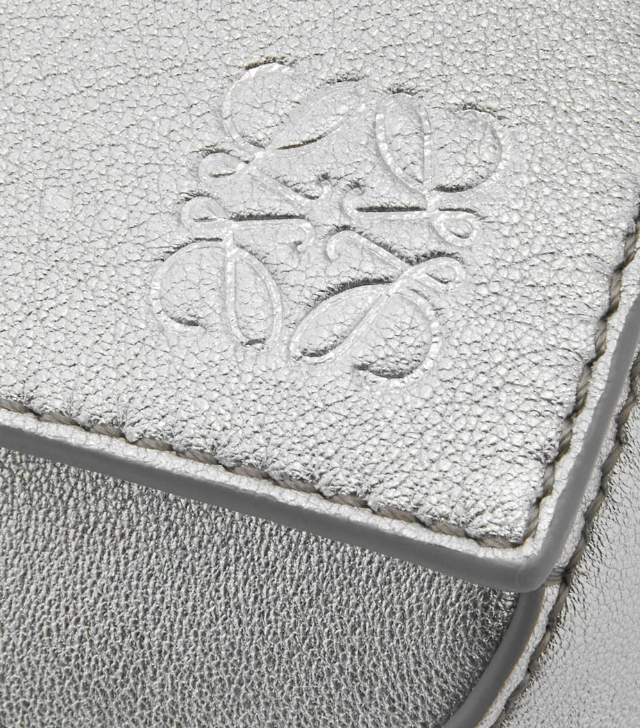 Small Metallic Leather Puzzle Top-Handle Bag SILVER Image 10