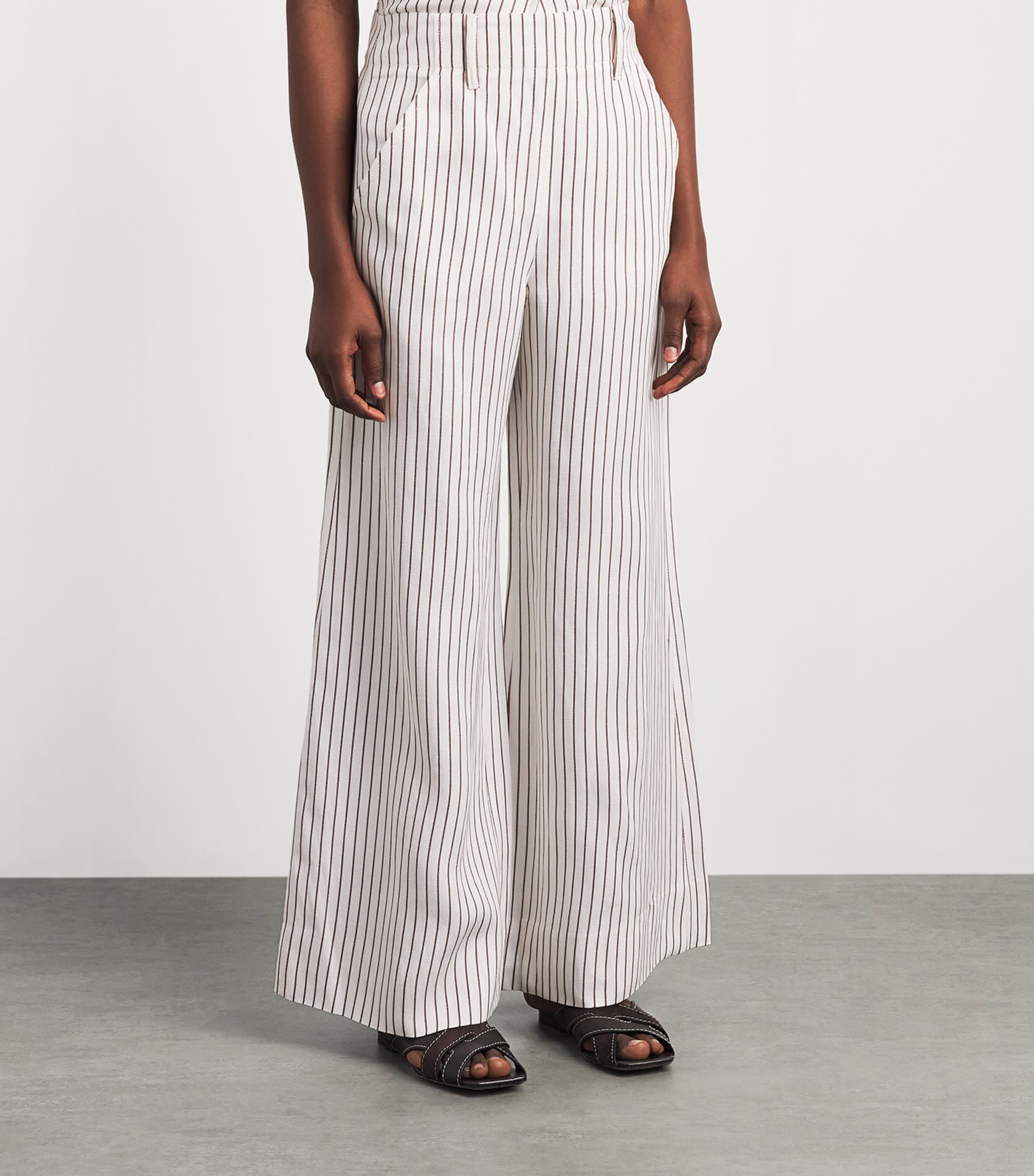 ME+EM Womens Stripe Wide-Leg Trousers Ivory/cinnamon Brown Image 4