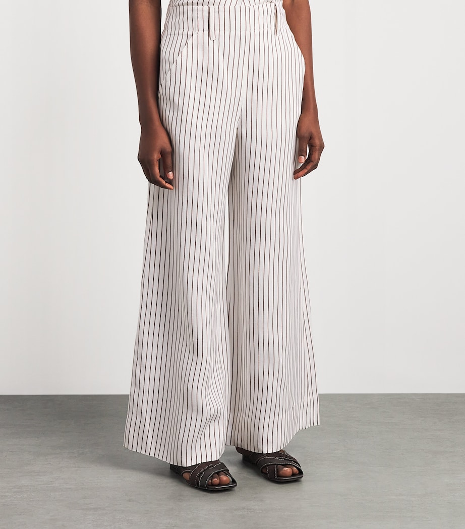 ME+EM Womens Stripe Wide-Leg Trousers Ivory/cinnamon Brown Image 4