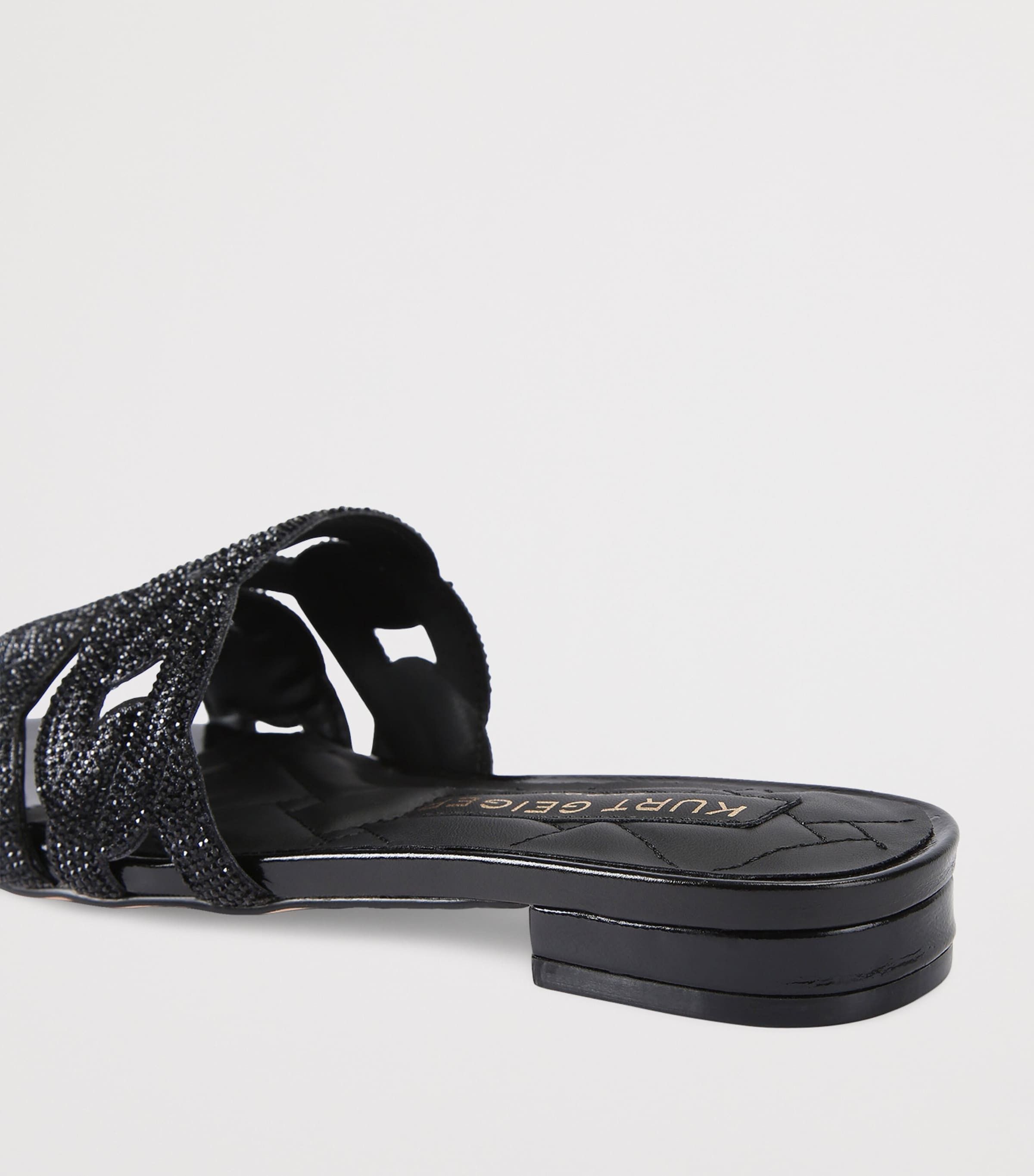 Leather Embellished Chain Sandals BLACK Image 2