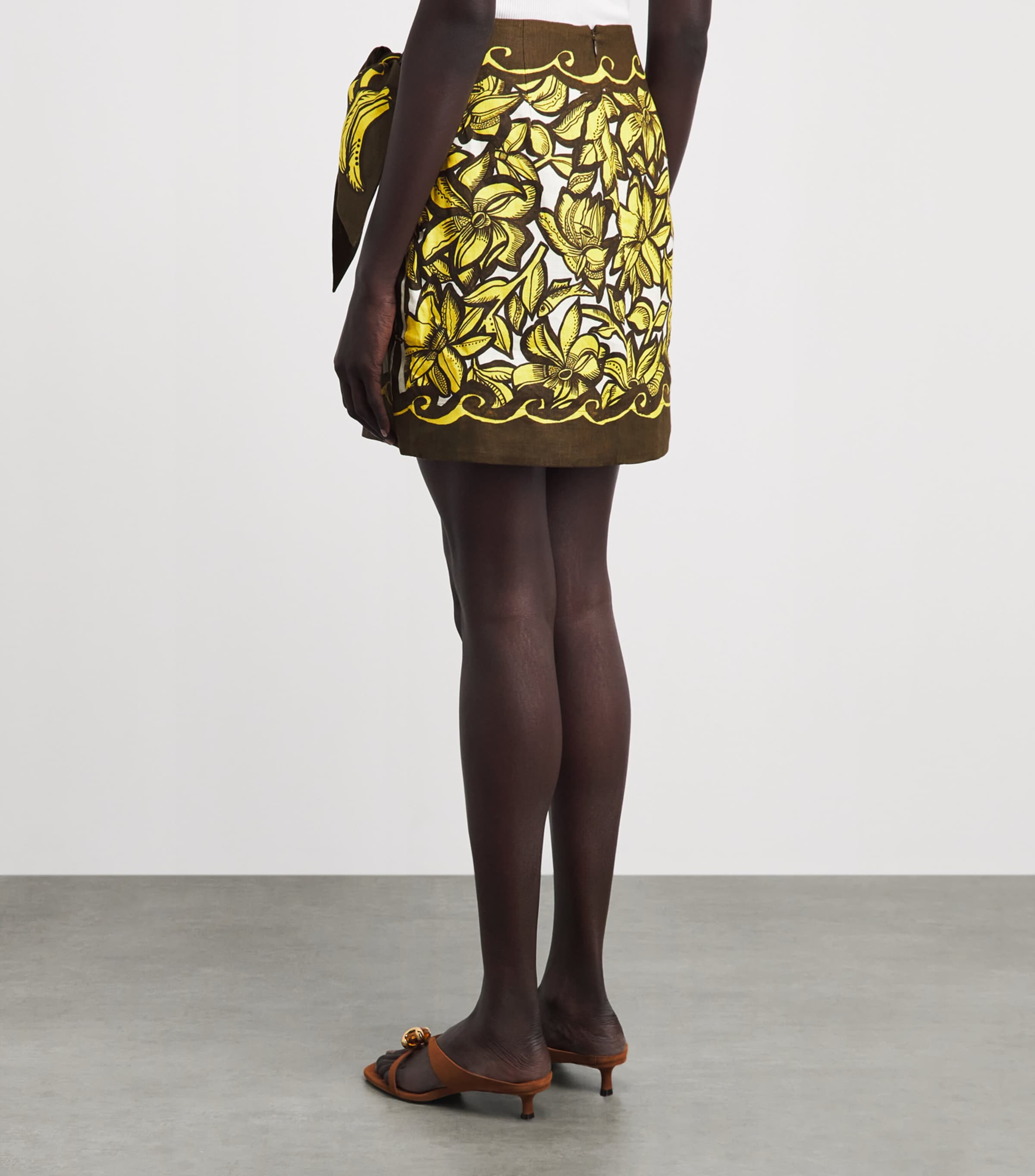 ALEMAIS Womens Hemp Printed Mona Sarong Mini Skirt Yellow Image 5