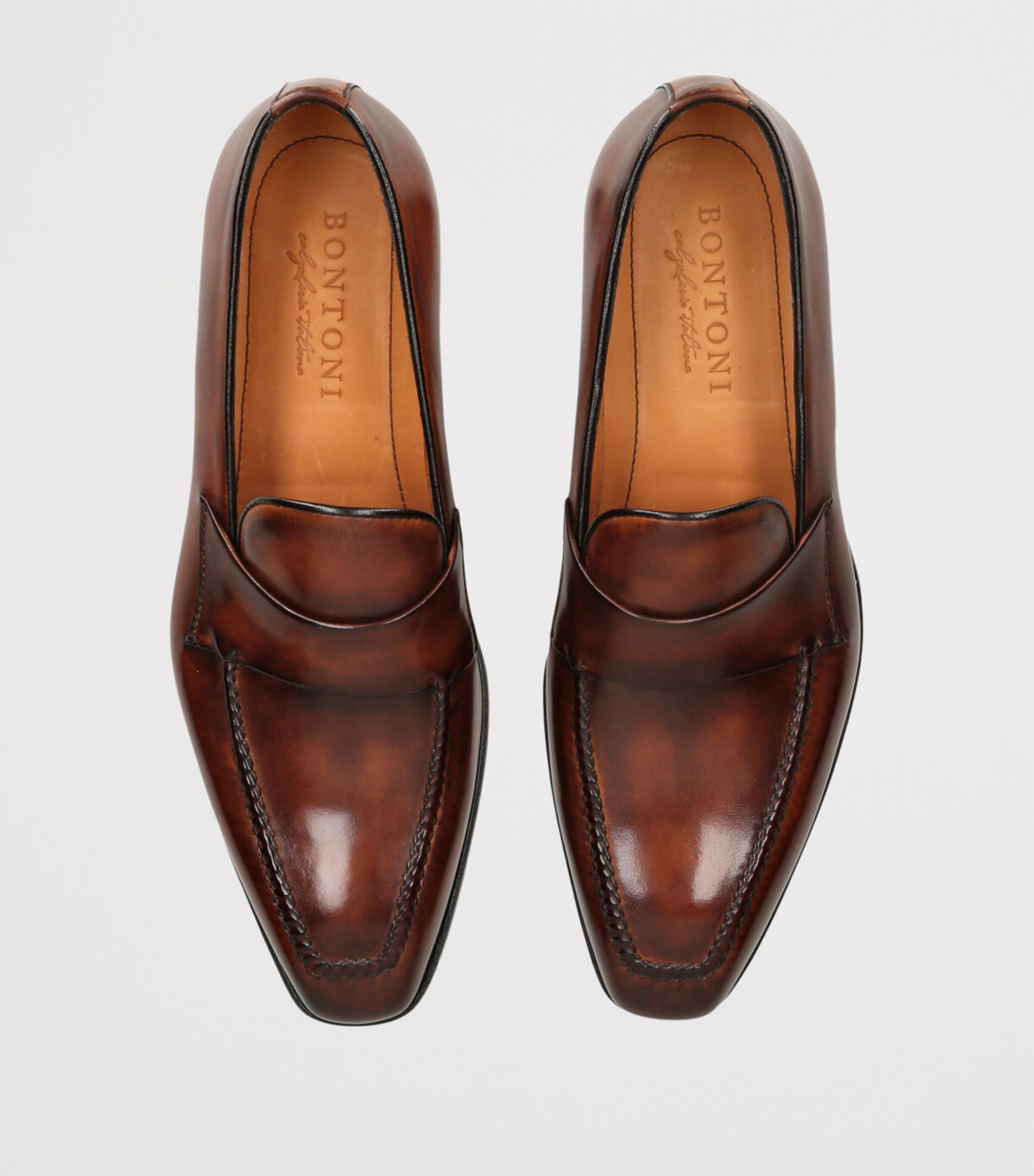 Bontoni Mens Leather Miracolo Loafers Brown Image 4