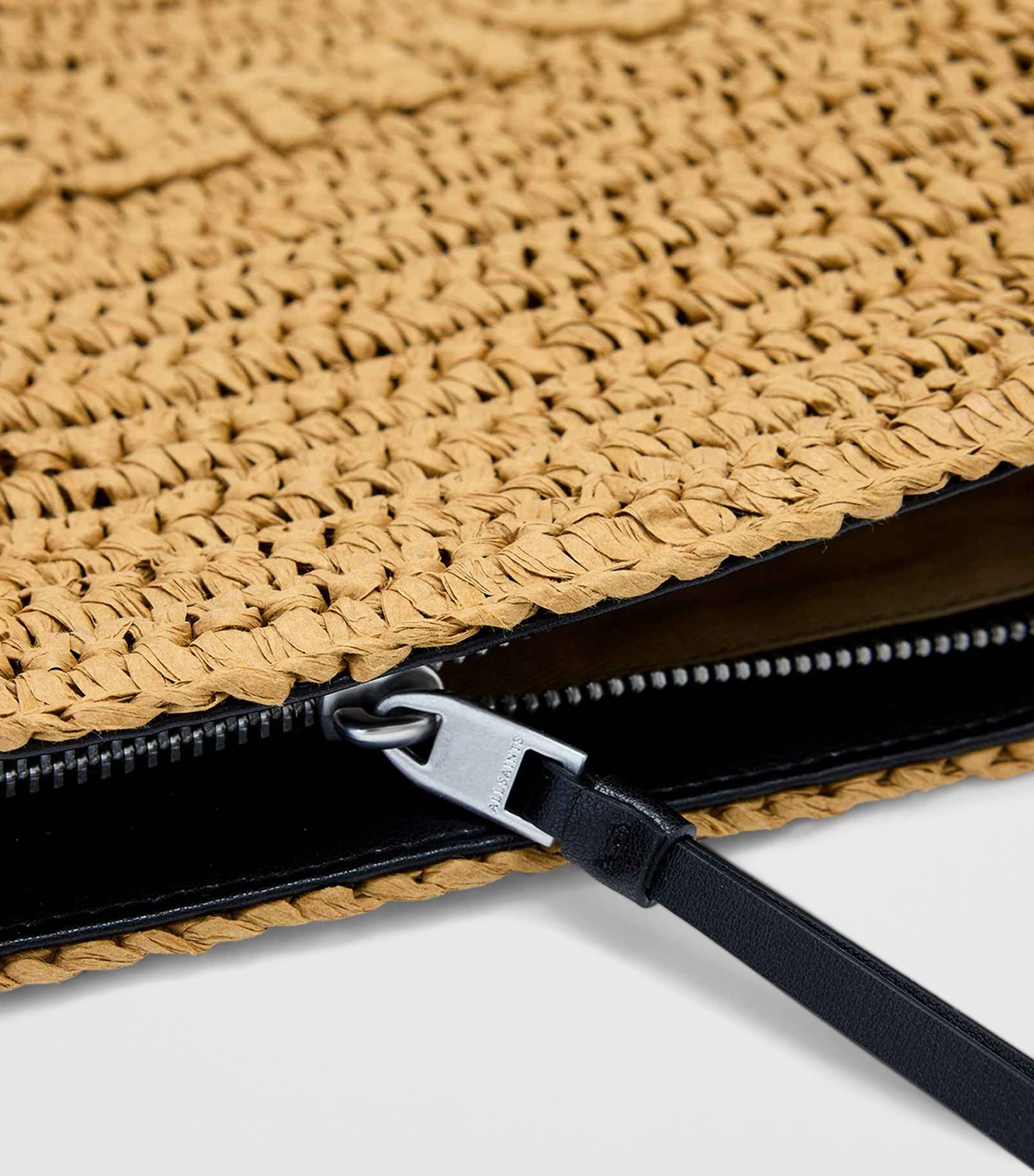 AllSaints Raffia Bettina Clutch Bag Biscuit Brown Image 6