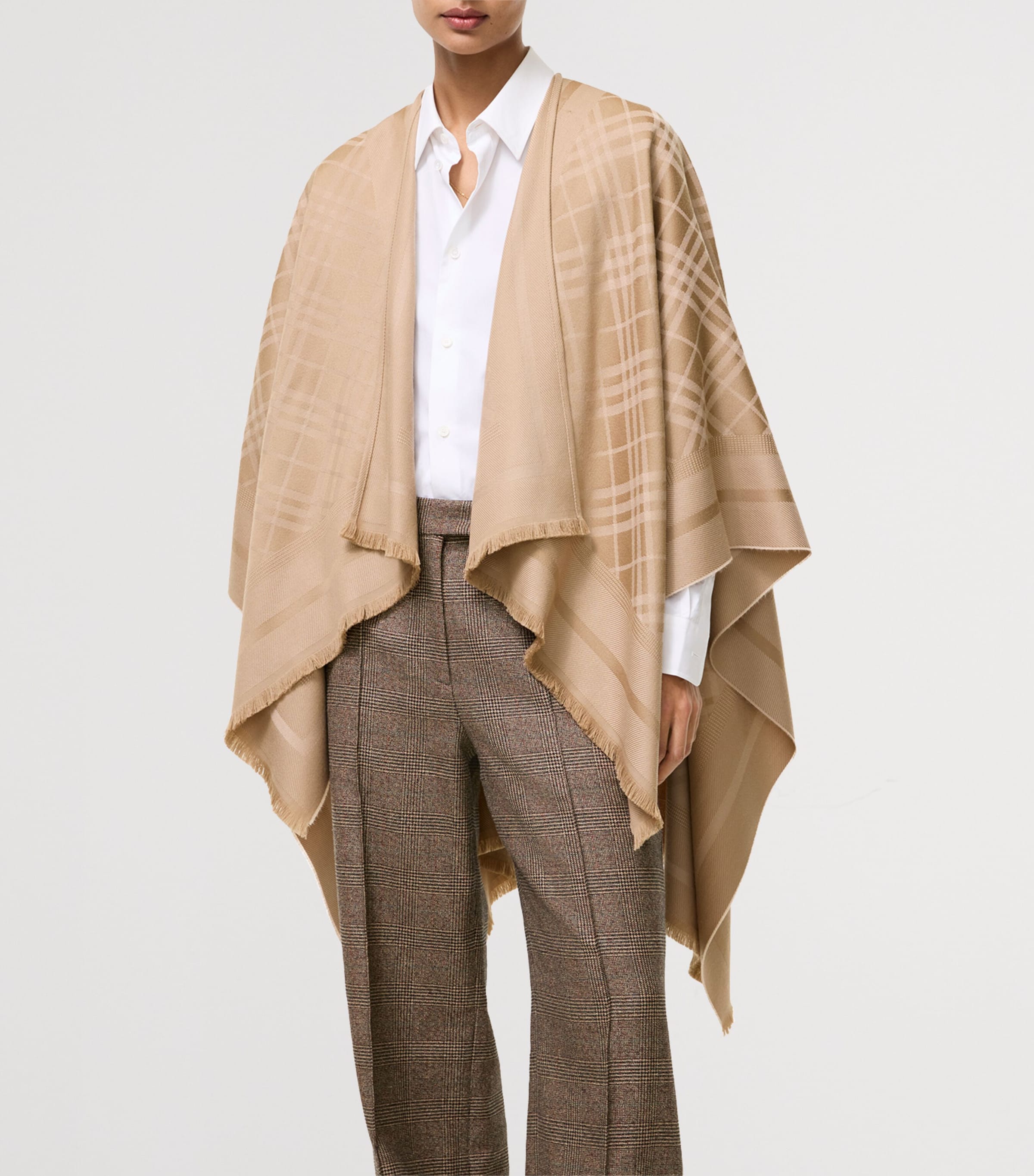 Burberry Wool-Cashmere Check Cape Finch Beige Image 2