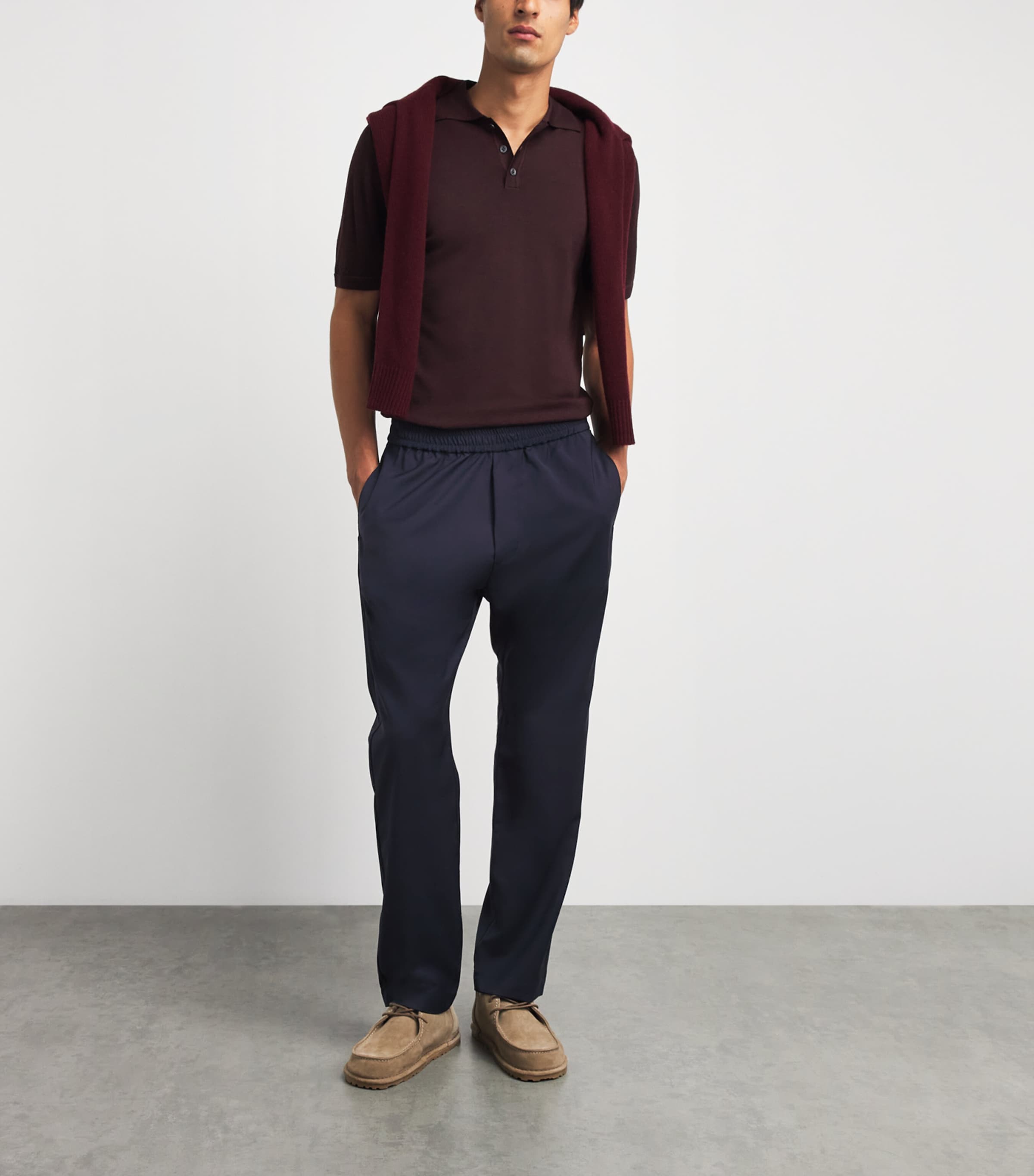 Barena Mens Virgin Wool Elasticated Trousers Navy Image 2