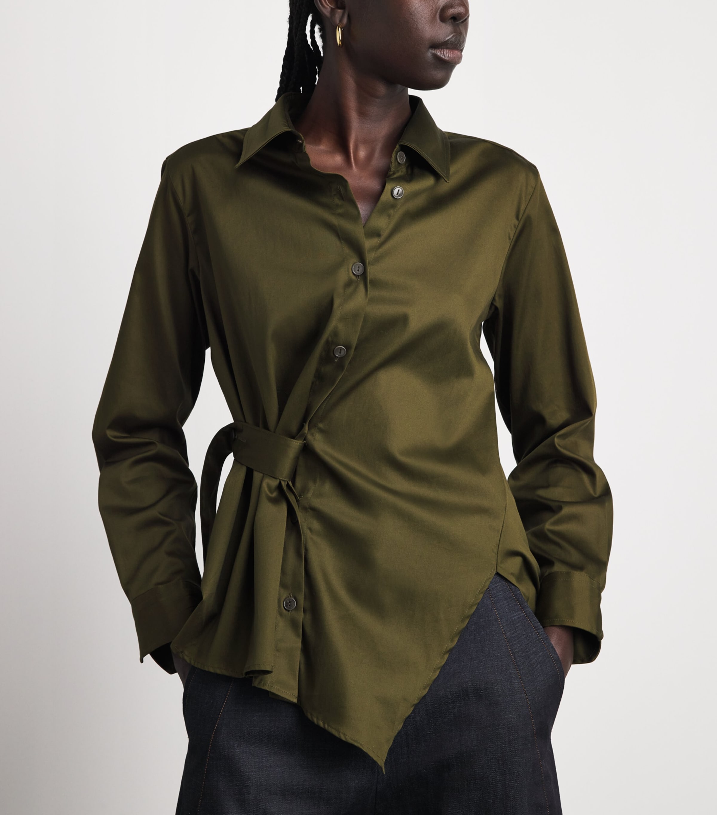 Palmer//Harding Womens Sateen Cotton Twisted Shirt Green Cotton Sateen Image 3