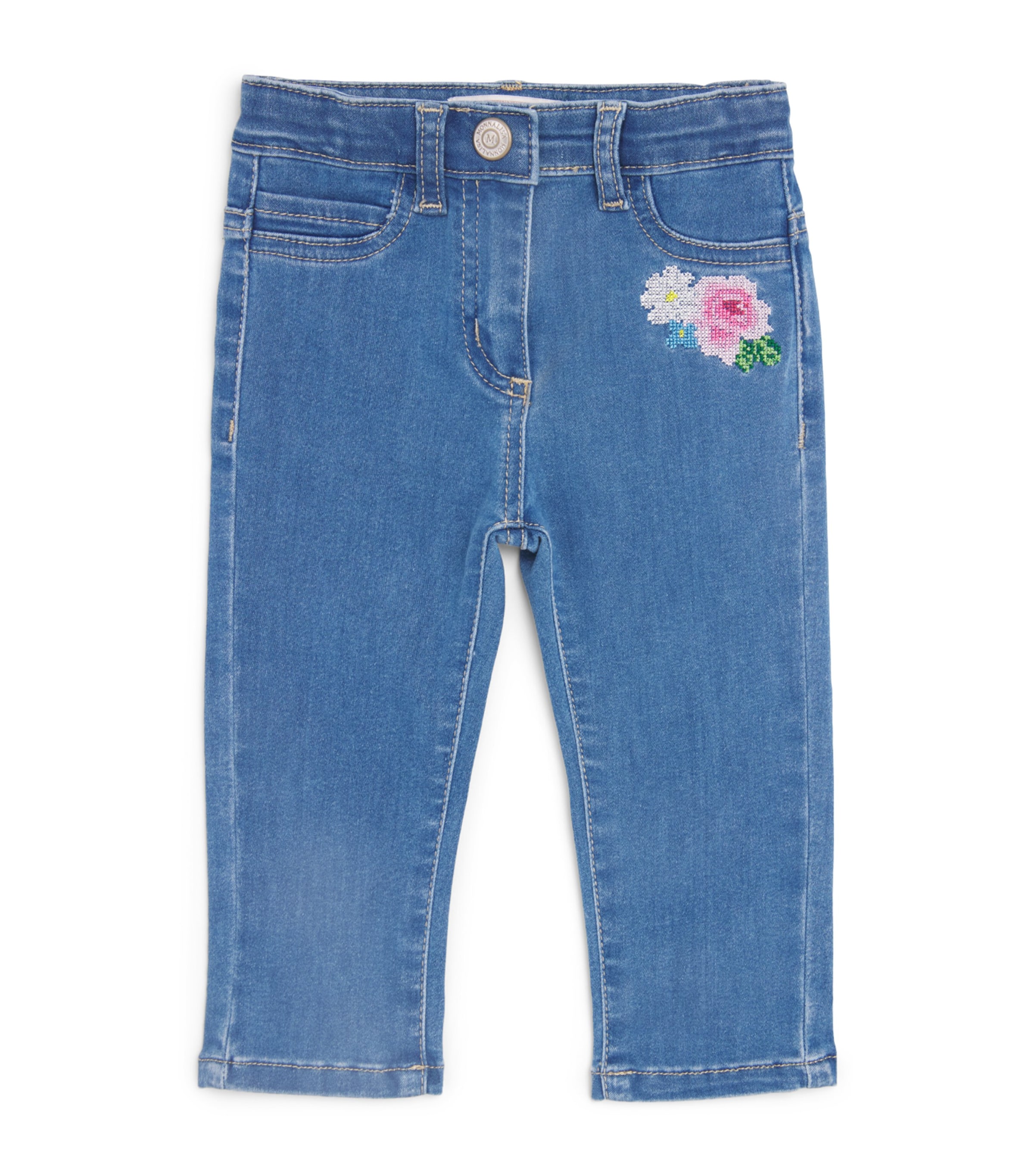 Monnalisa Floral Jeans (3 Months-3 Years) Blue Denim Image 1