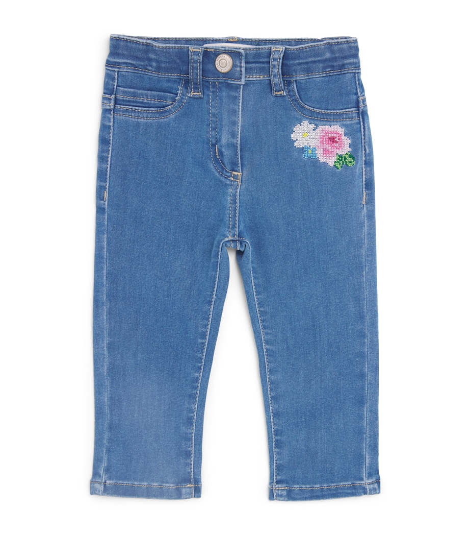 Monnalisa Floral Jeans (3 Months-3 Years) Blue Denim Image 1