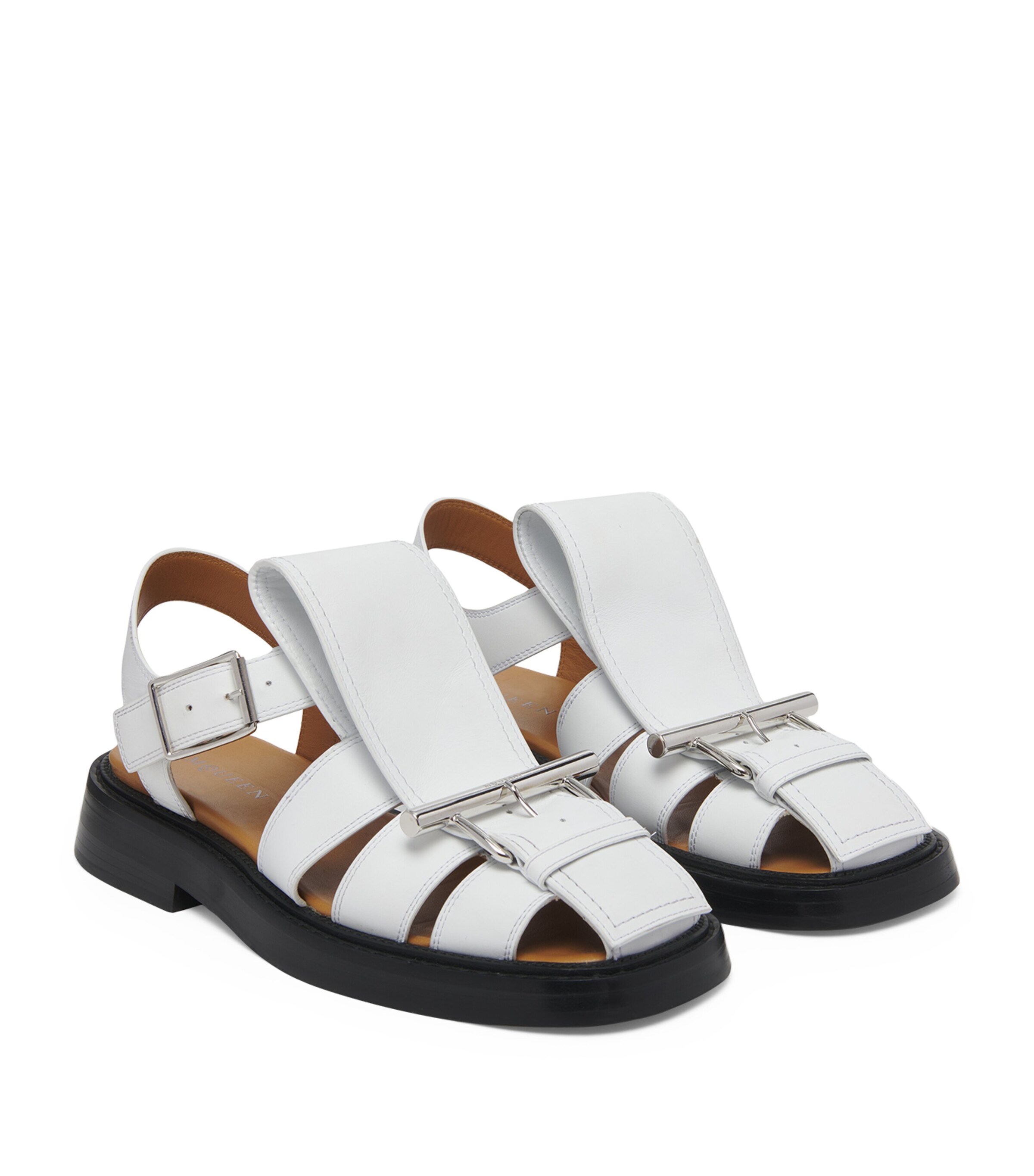 McQueen Leather T-Bar Caged Sandals | Women Shoes | Sandals | Flat Sandals | Designers | McQueen