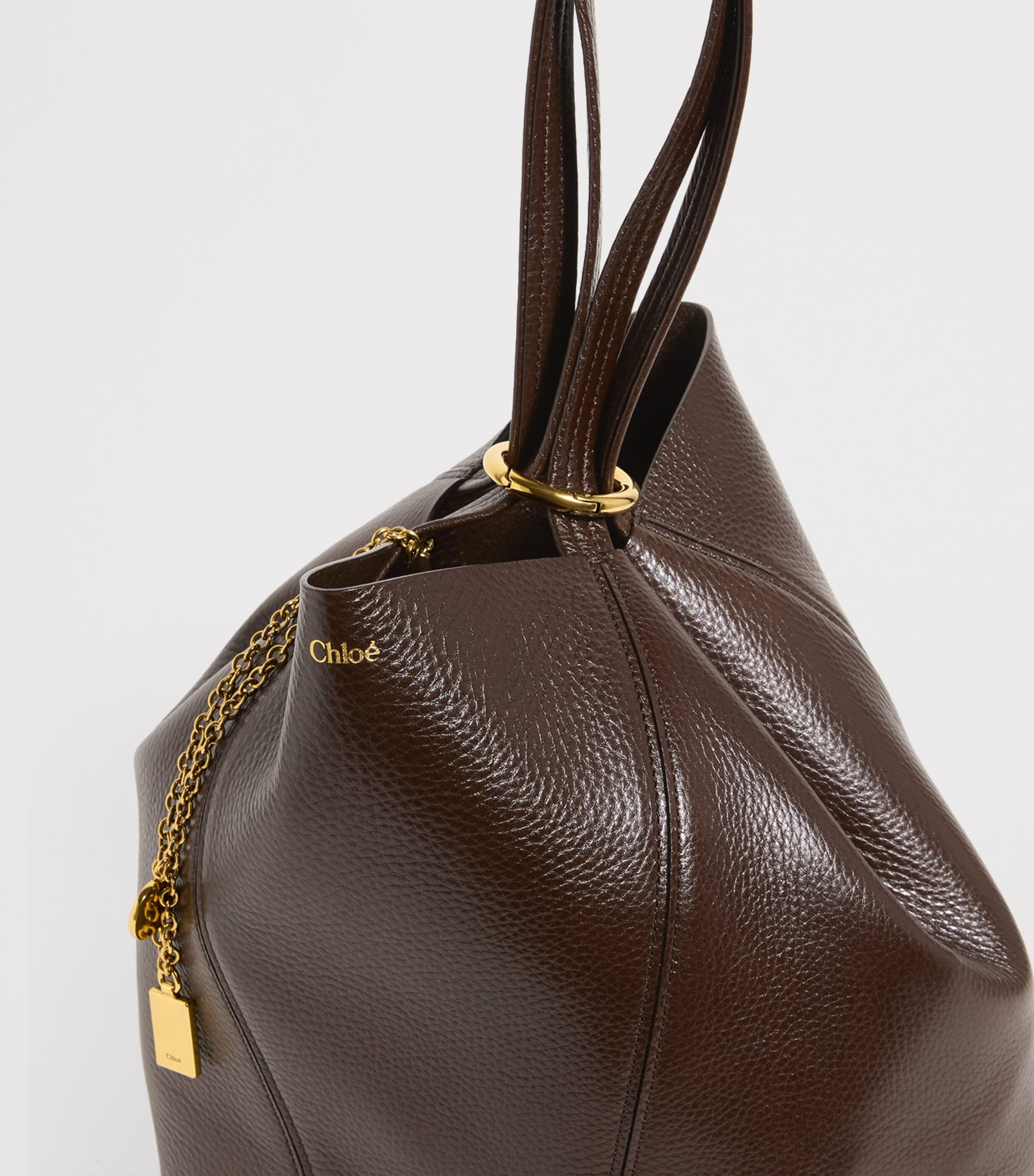 Chloé Medium Calfskin Spin Tote Bag Kohl Brown Image 6