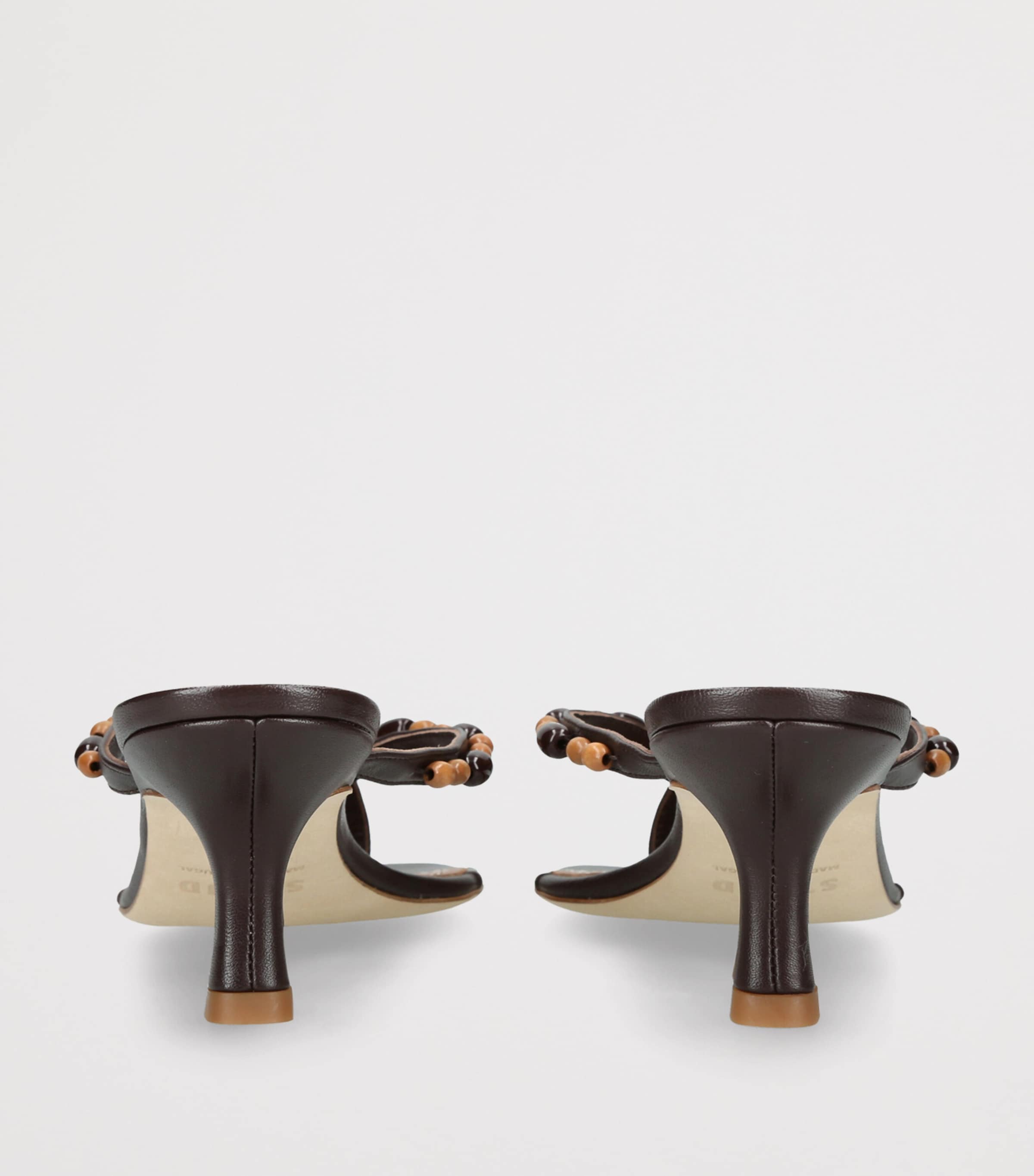 STAUD Leather Beaded Freja Heeled Sandals 60 Dark Brown Image 4