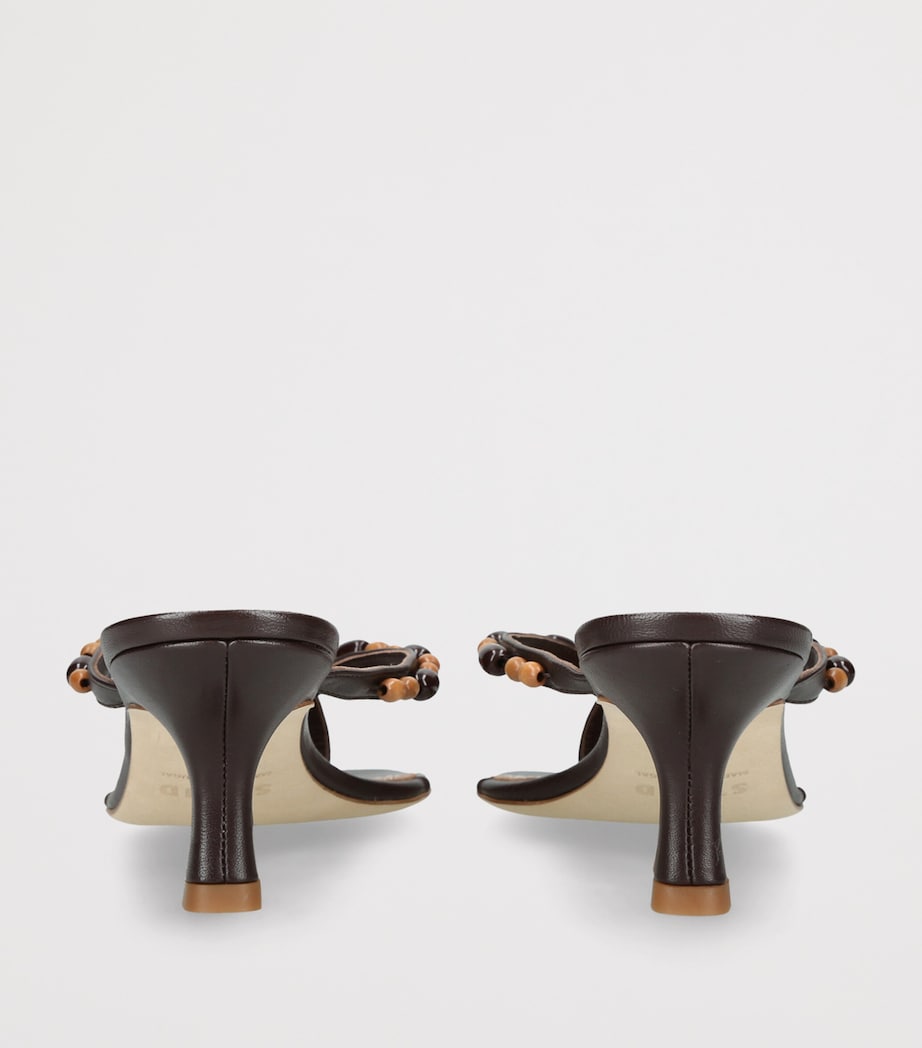 STAUD Leather Beaded Freja Heeled Sandals 60 Dark Brown Image 4